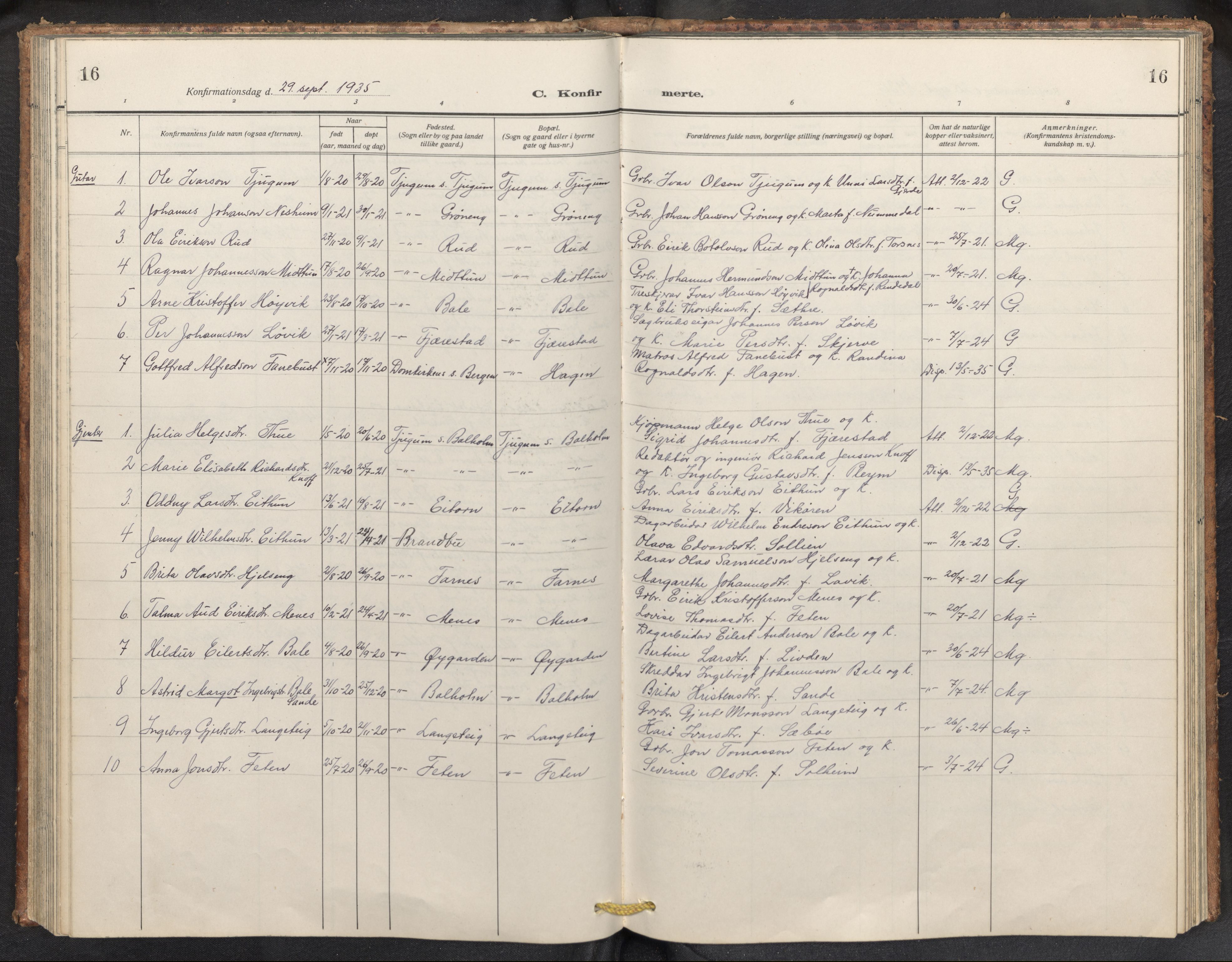 Balestrand sokneprestembete, AV/SAB-A-79601/H/Hab/Haba/L0003: Parish register (copy) no. A 3, 1920-1956, p. 16