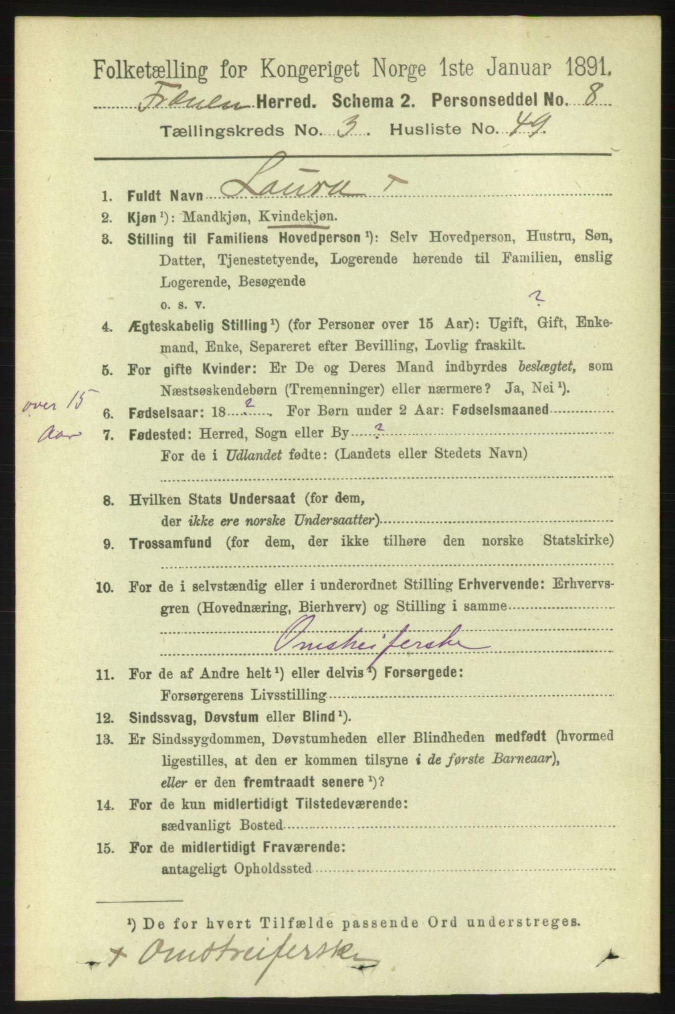 RA, 1891 census for 1548 Fræna, 1891, p. 1072