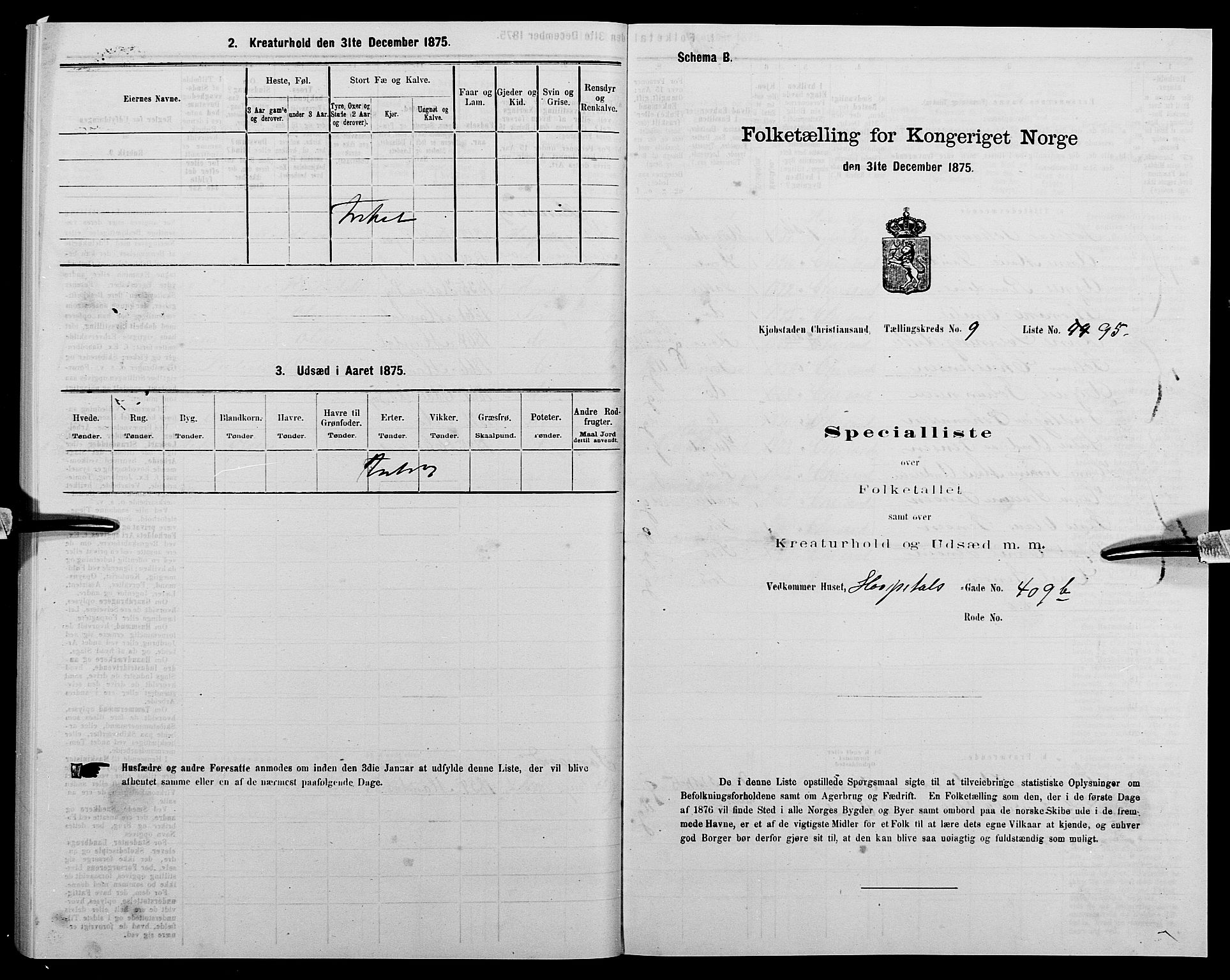 SAK, 1875 census for 1001P Kristiansand, 1875, p. 1699