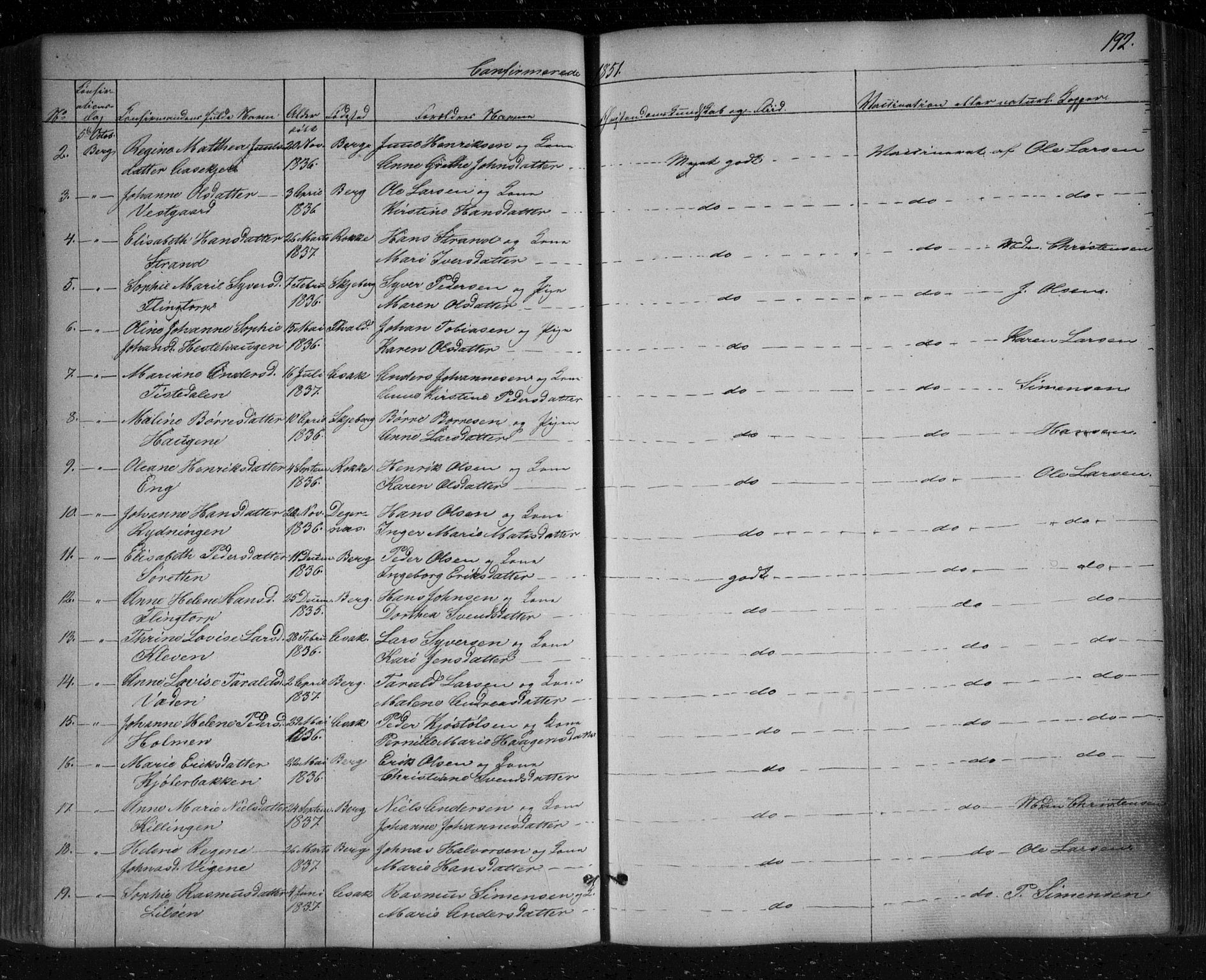 Berg prestekontor Kirkebøker, AV/SAO-A-10902/F/Fa/L0004: Parish register (official) no. I 4, 1843-1860, p. 192