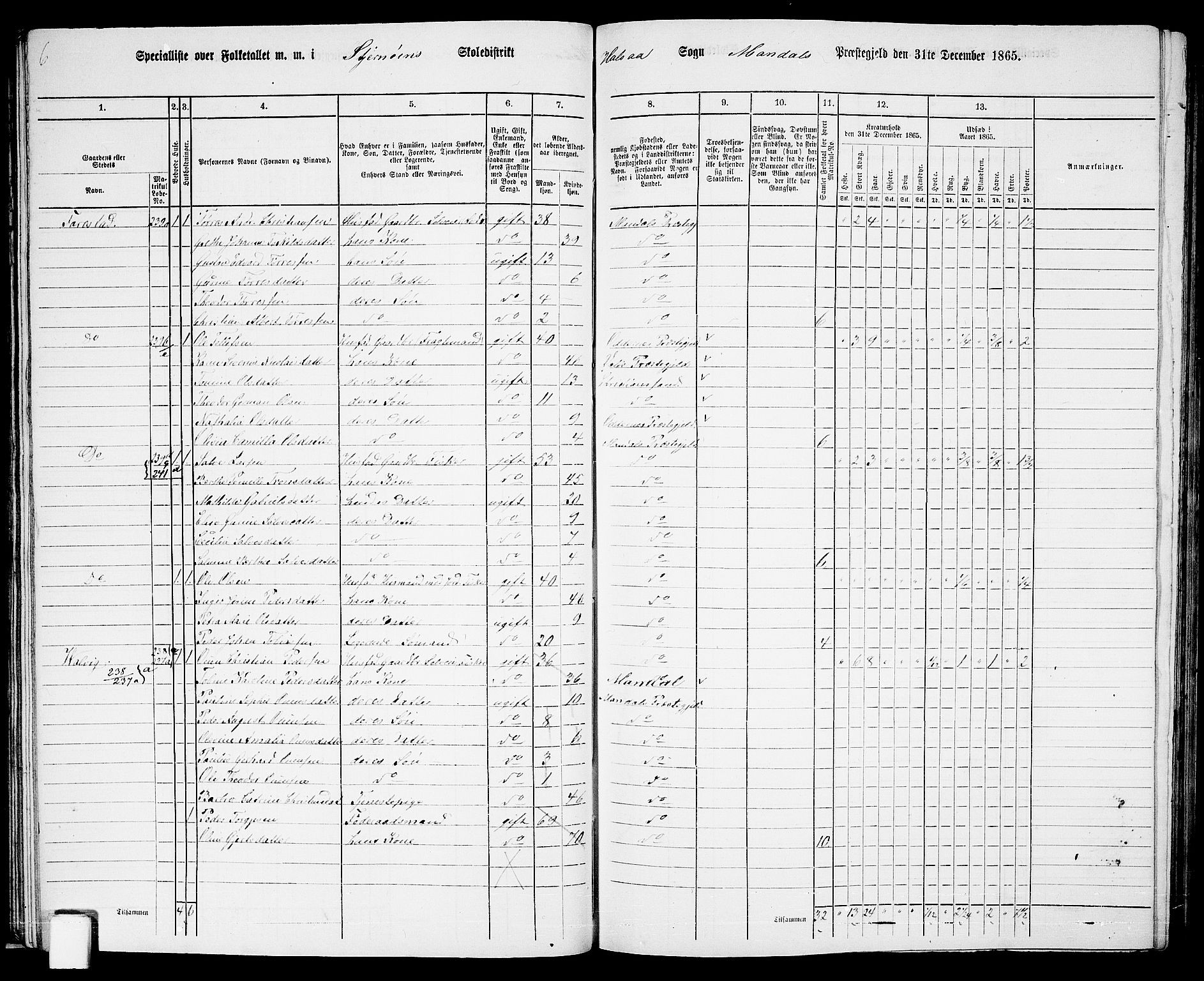 RA, 1865 census for Mandal/Halse og Harkmark, 1865, p. 39