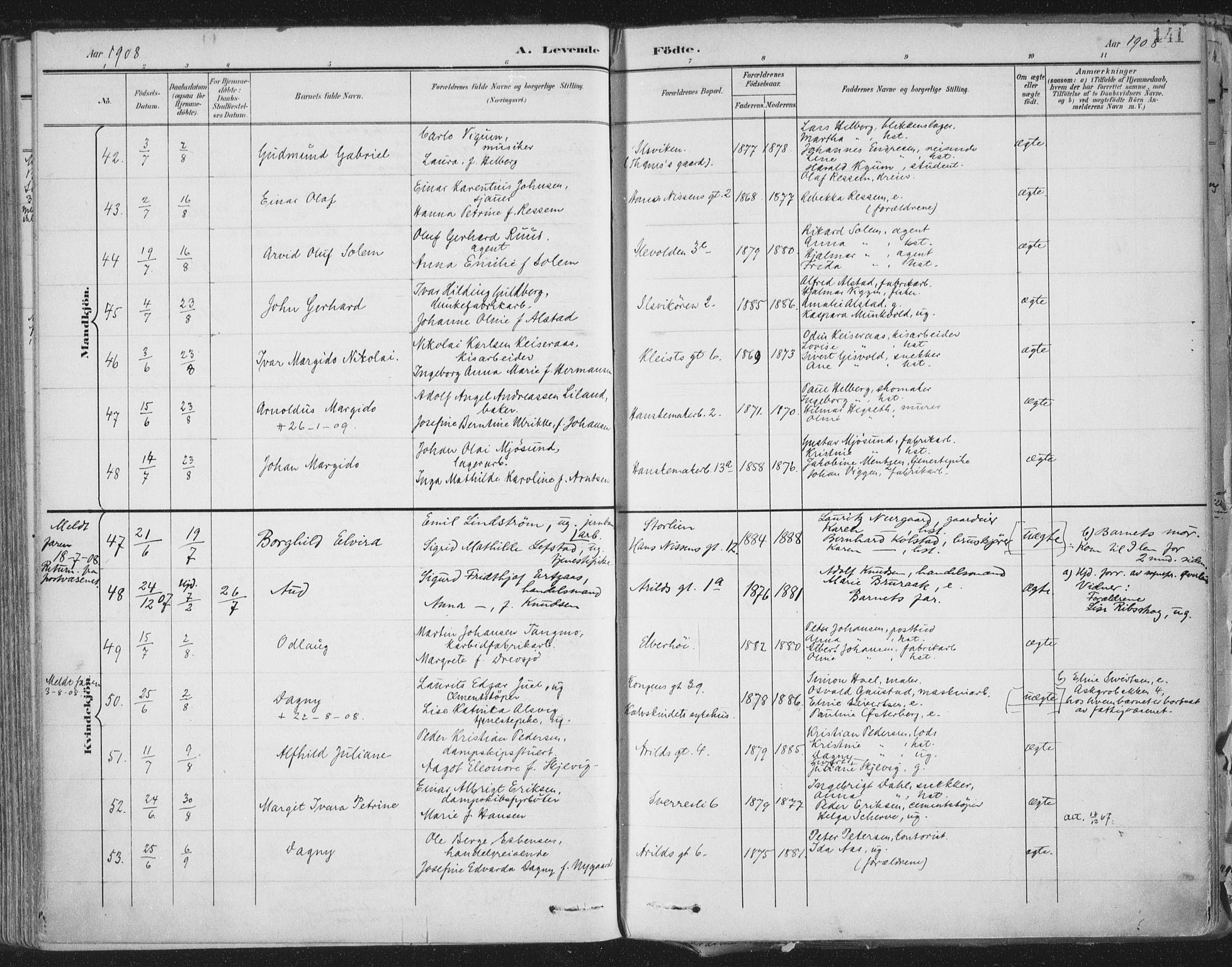 Ministerialprotokoller, klokkerbøker og fødselsregistre - Sør-Trøndelag, SAT/A-1456/603/L0167: Parish register (official) no. 603A06, 1896-1932, p. 141