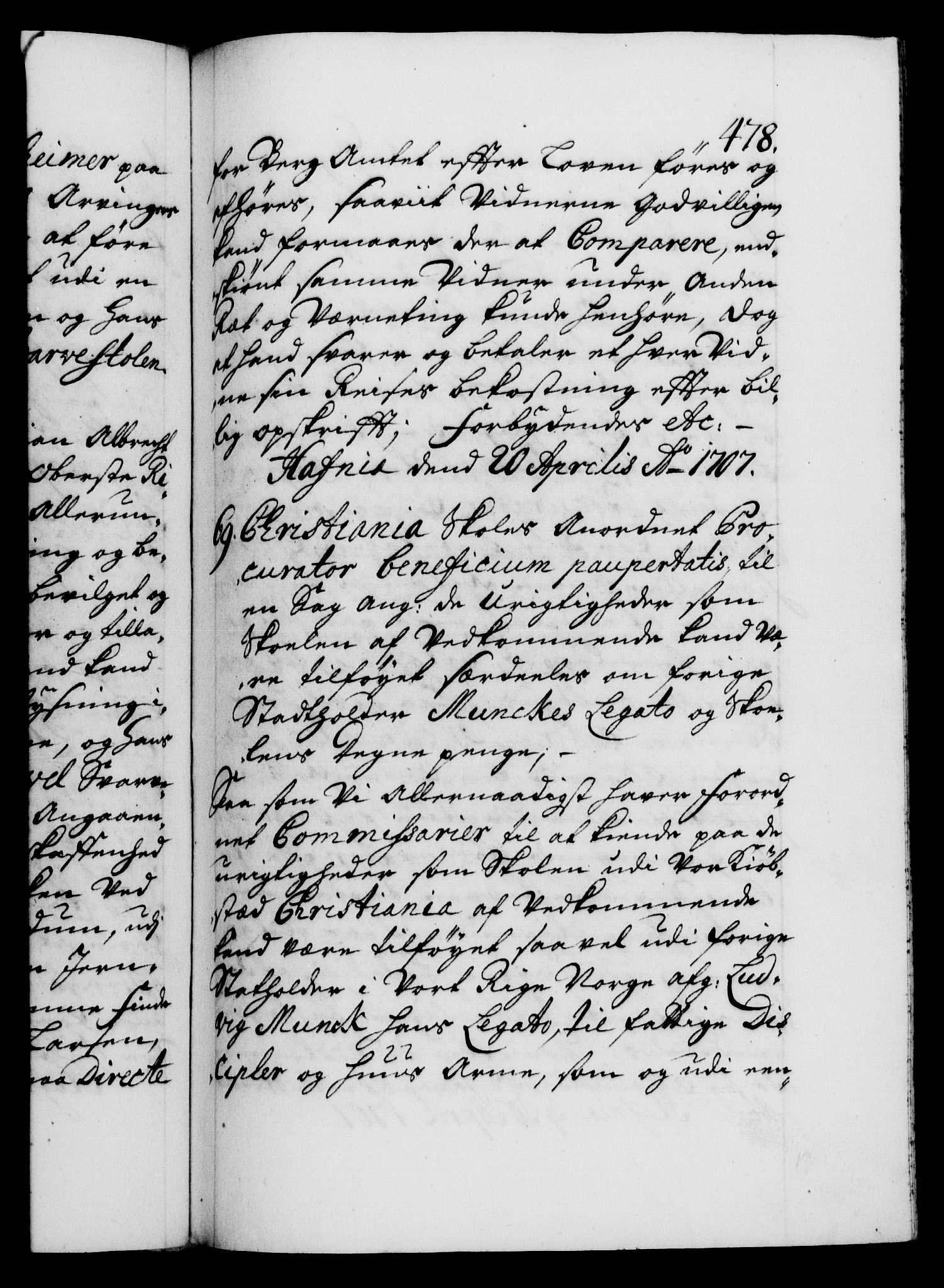 Danske Kanselli 1572-1799, AV/RA-EA-3023/F/Fc/Fca/Fcaa/L0019: Norske registre, 1704-1707, p. 478a