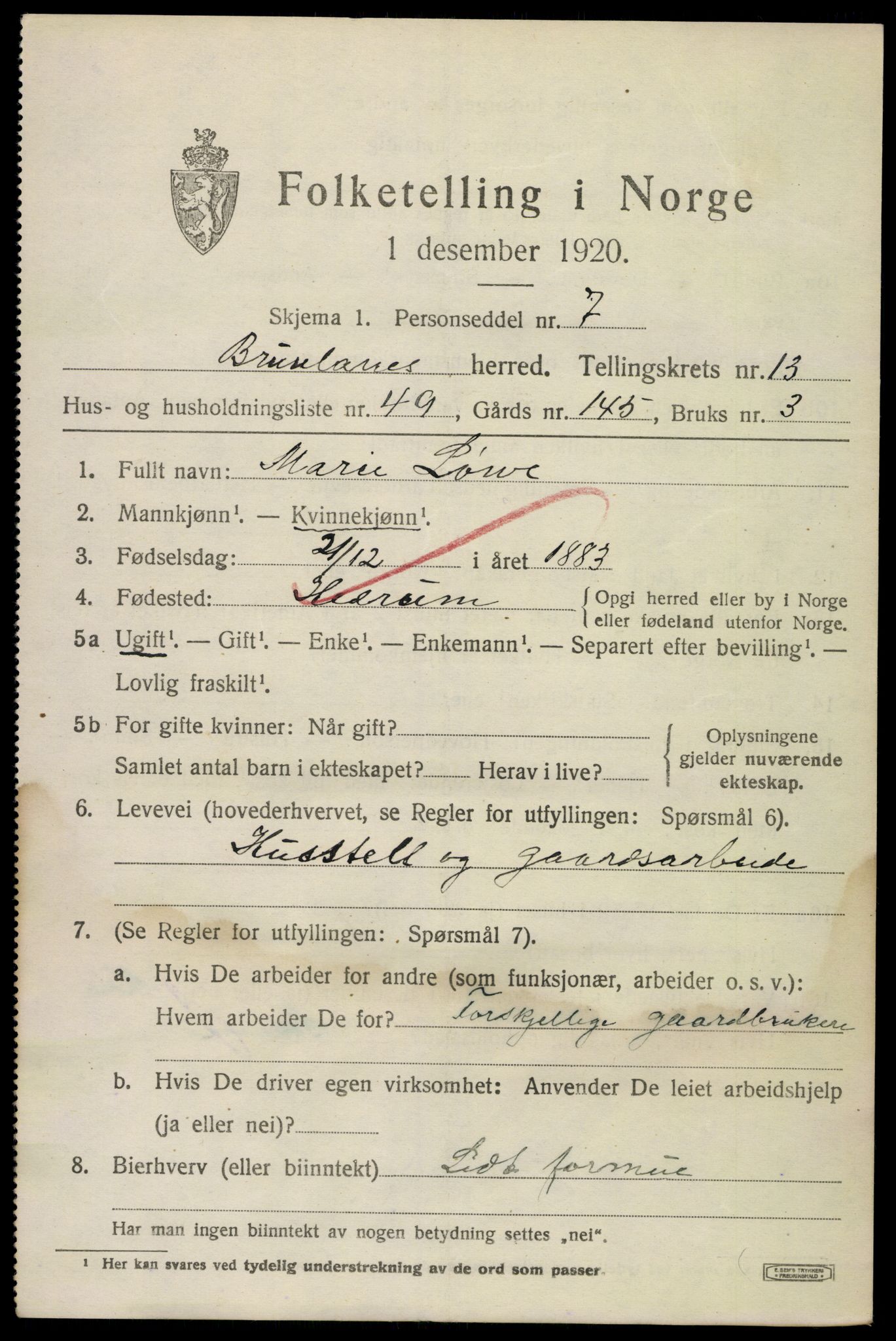 SAKO, 1920 census for Brunlanes, 1920, p. 11331