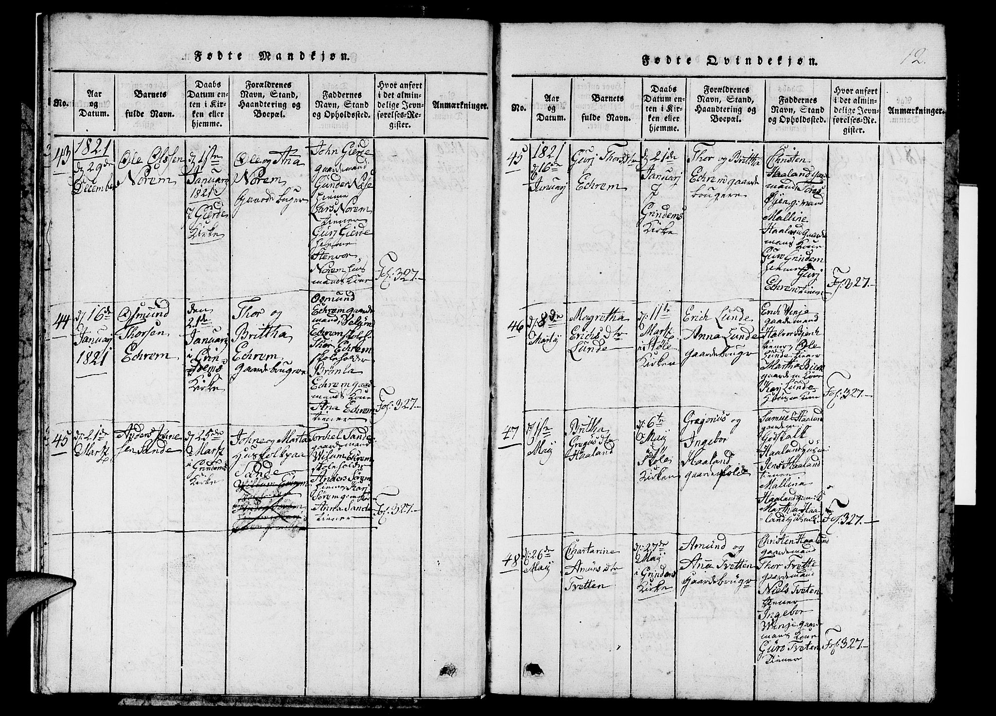 Etne sokneprestembete, SAB/A-75001/H/Hab: Parish register (copy) no. C 1, 1816-1841, p. 12