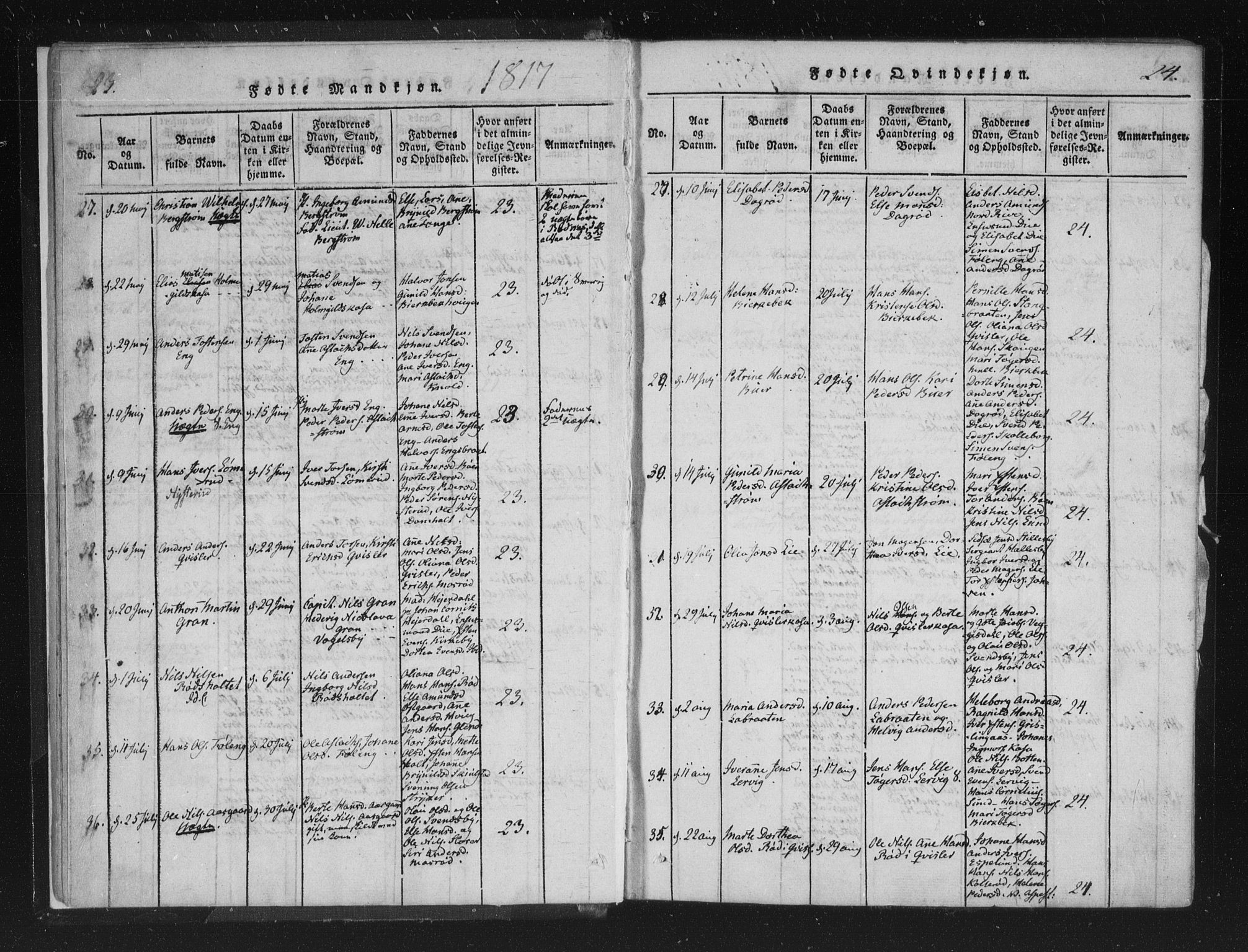 Aremark prestekontor Kirkebøker, AV/SAO-A-10899/F/Fc/L0001: Parish register (official) no. III 1, 1814-1834, p. 23-24
