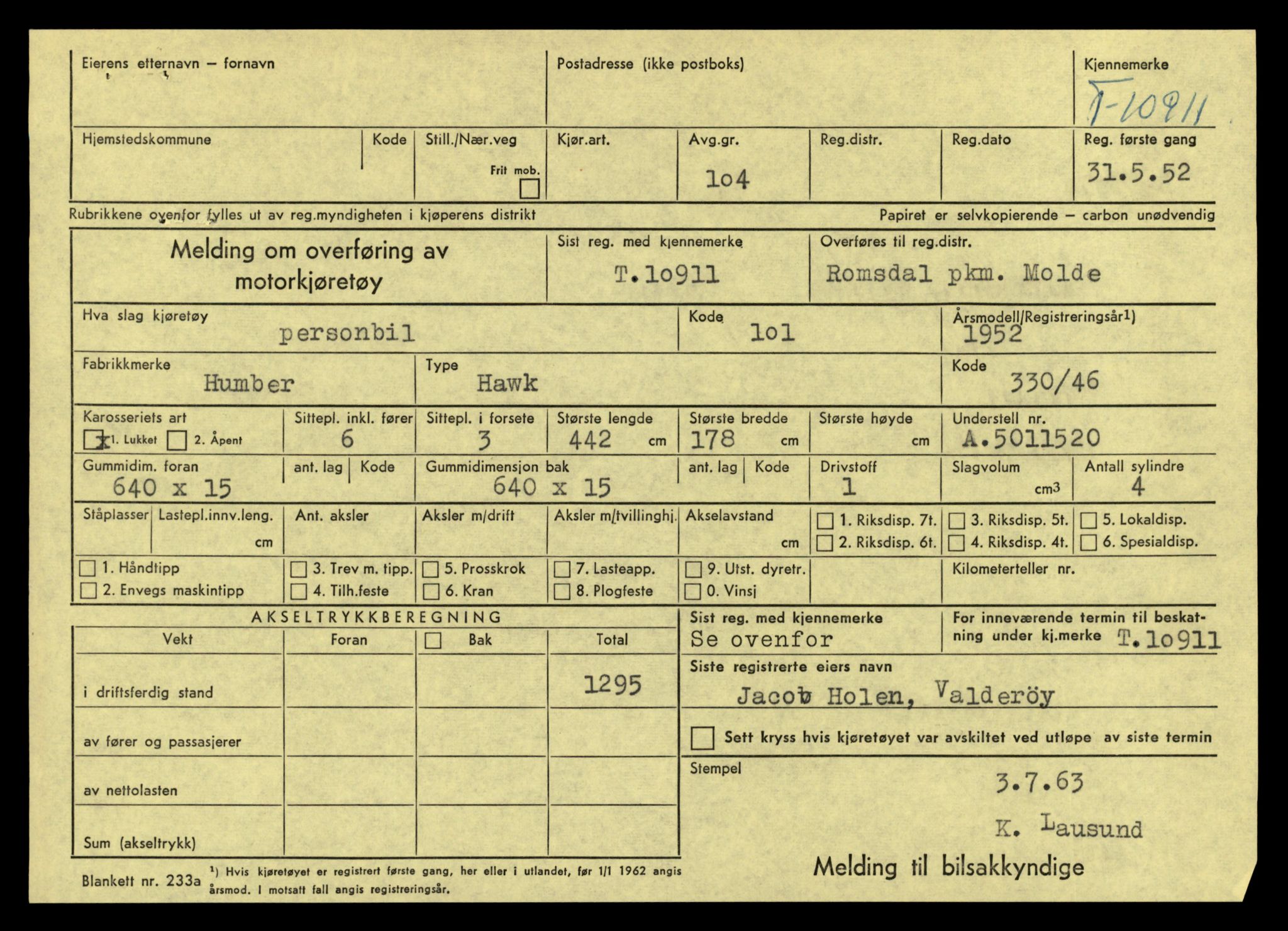 Møre og Romsdal vegkontor - Ålesund trafikkstasjon, AV/SAT-A-4099/F/Fe/L0024: Registreringskort for kjøretøy T 10810 - T 10930, 1927-1998, p. 2639