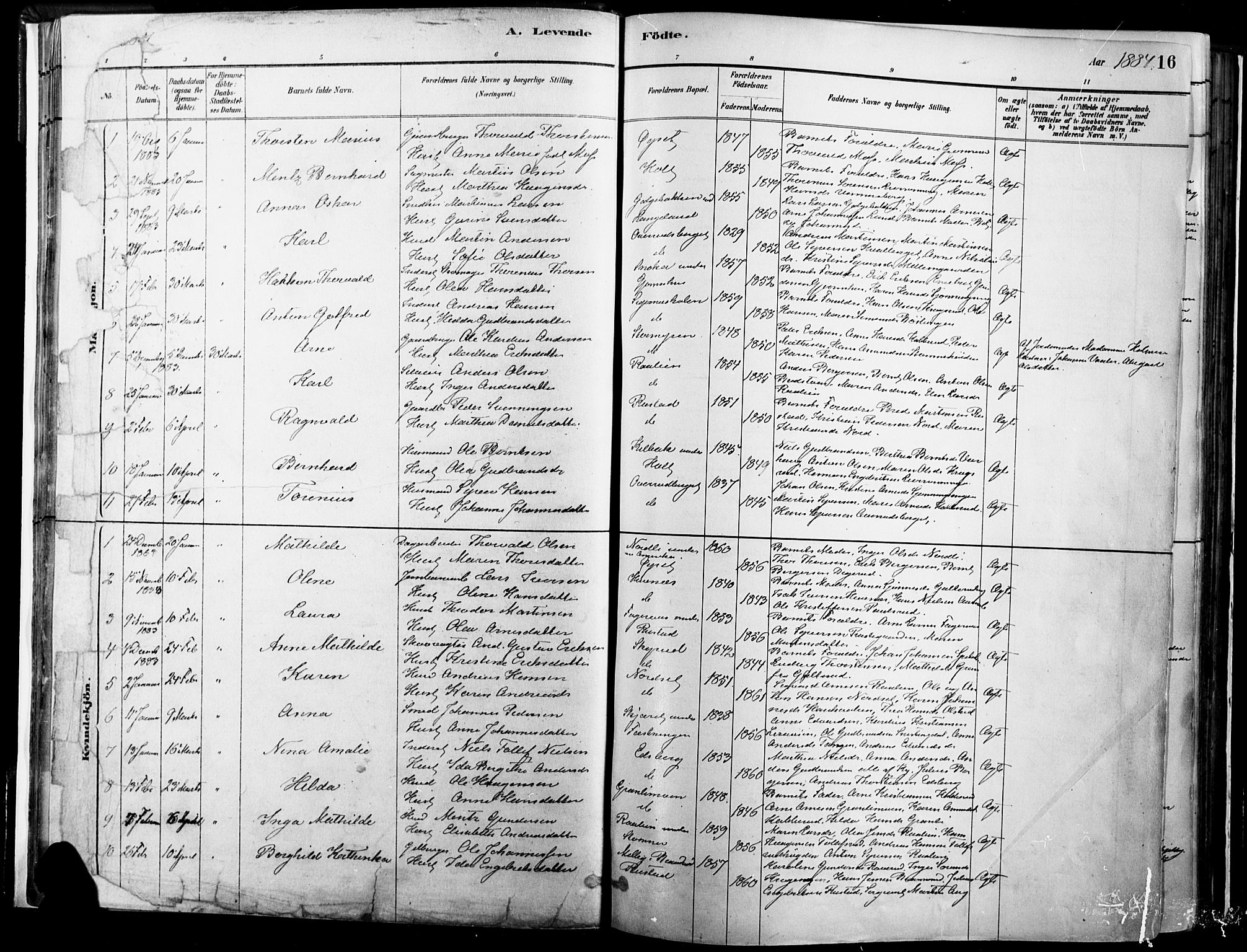 Vinger prestekontor, SAH/PREST-024/H/Ha/Haa/L0014: Parish register (official) no. 14, 1881-1900, p. 16