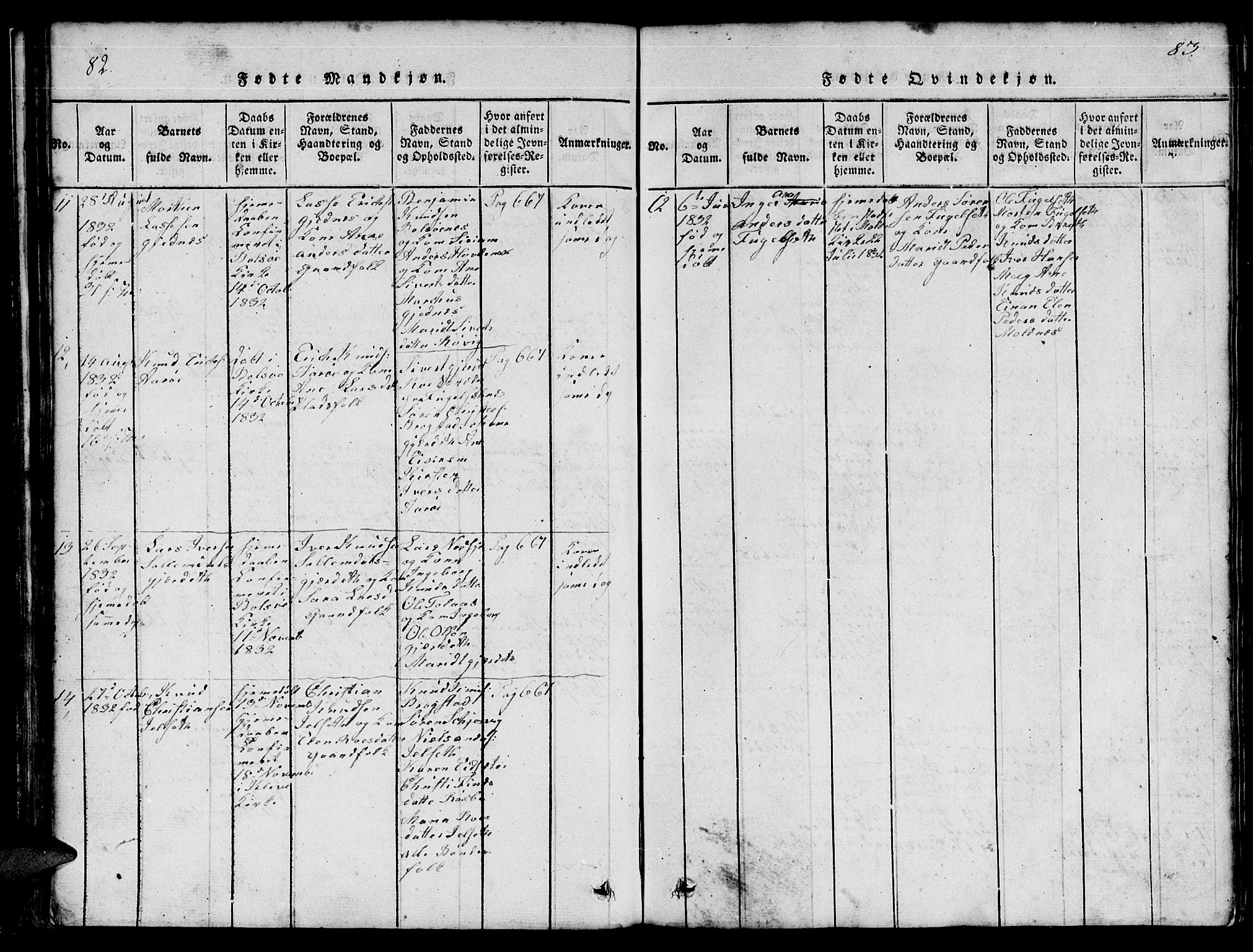 Ministerialprotokoller, klokkerbøker og fødselsregistre - Møre og Romsdal, AV/SAT-A-1454/555/L0665: Parish register (copy) no. 555C01, 1818-1868, p. 82-83