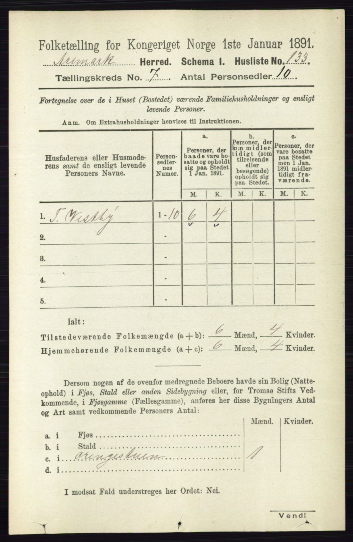 RA, 1891 census for 0118 Aremark, 1891, p. 3895