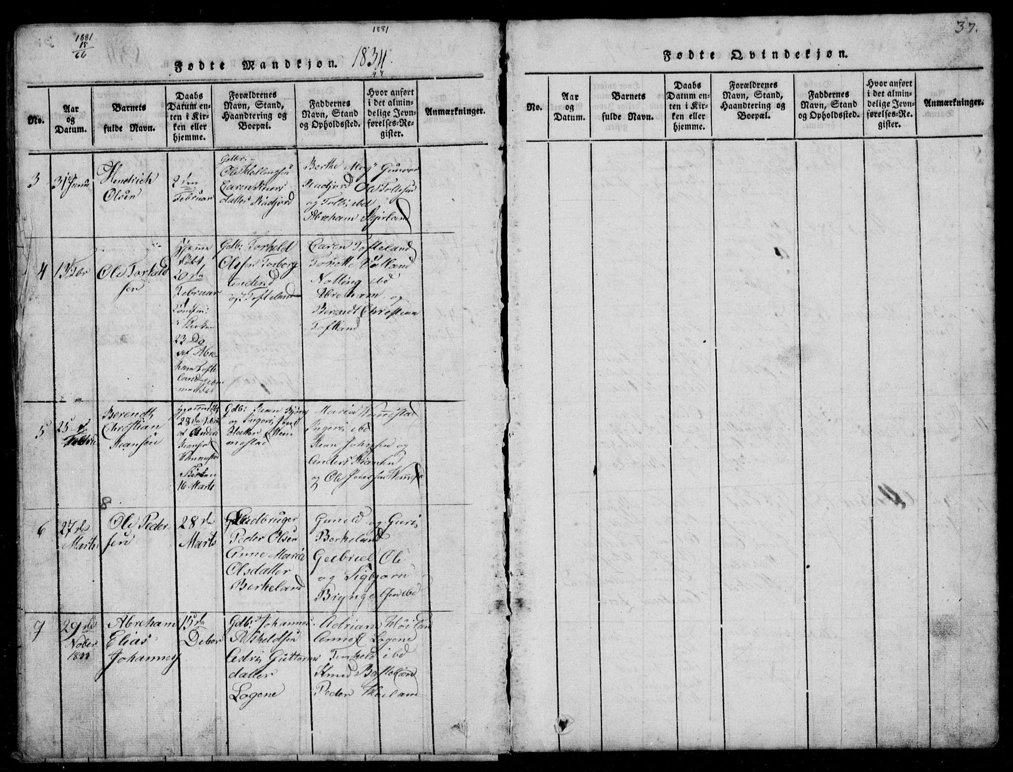 Lyngdal sokneprestkontor, AV/SAK-1111-0029/F/Fb/Fbb/L0001: Parish register (copy) no. B 1, 1816-1900, p. 37