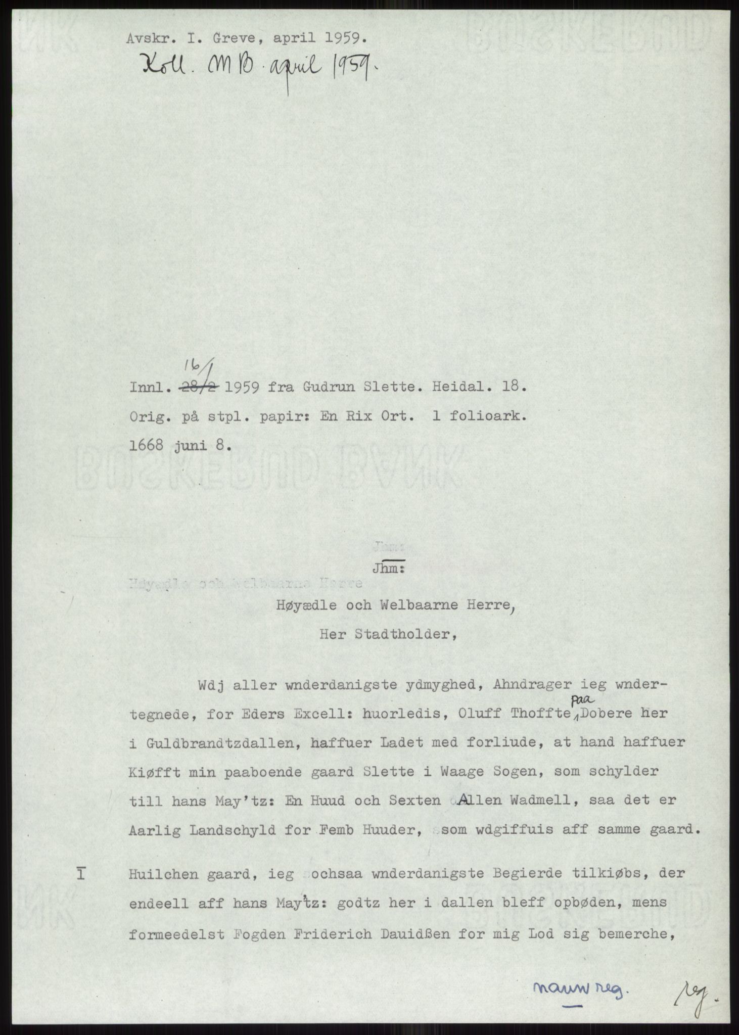 Samlinger til kildeutgivelse, Diplomavskriftsamlingen, AV/RA-EA-4053/H/Ha, p. 45