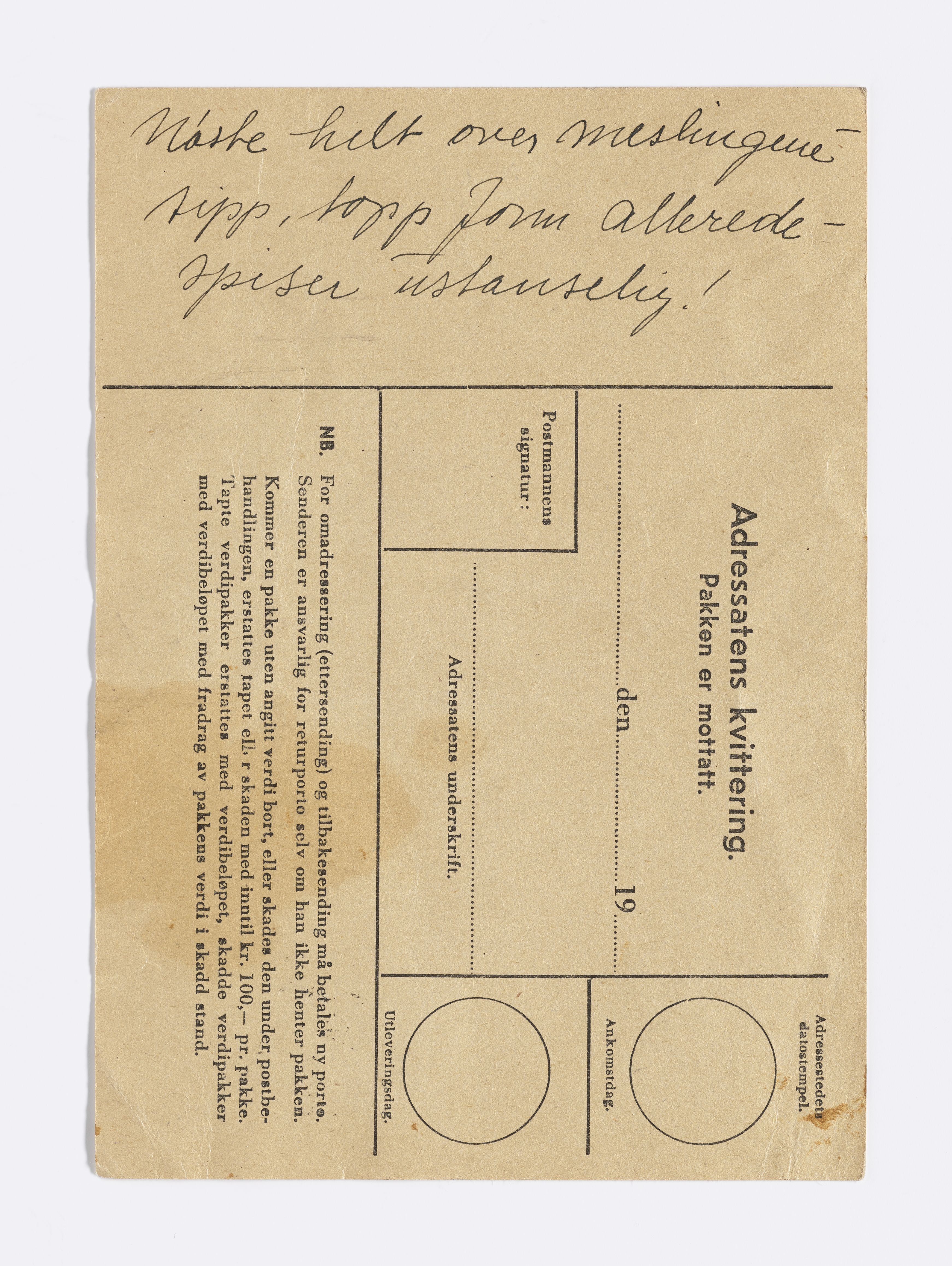 Arne og Randi Hognestad, AFM/GRI-1030/D/Da/L0001/0005: Brev og dokumenter / Følgebrev, 1944-1945