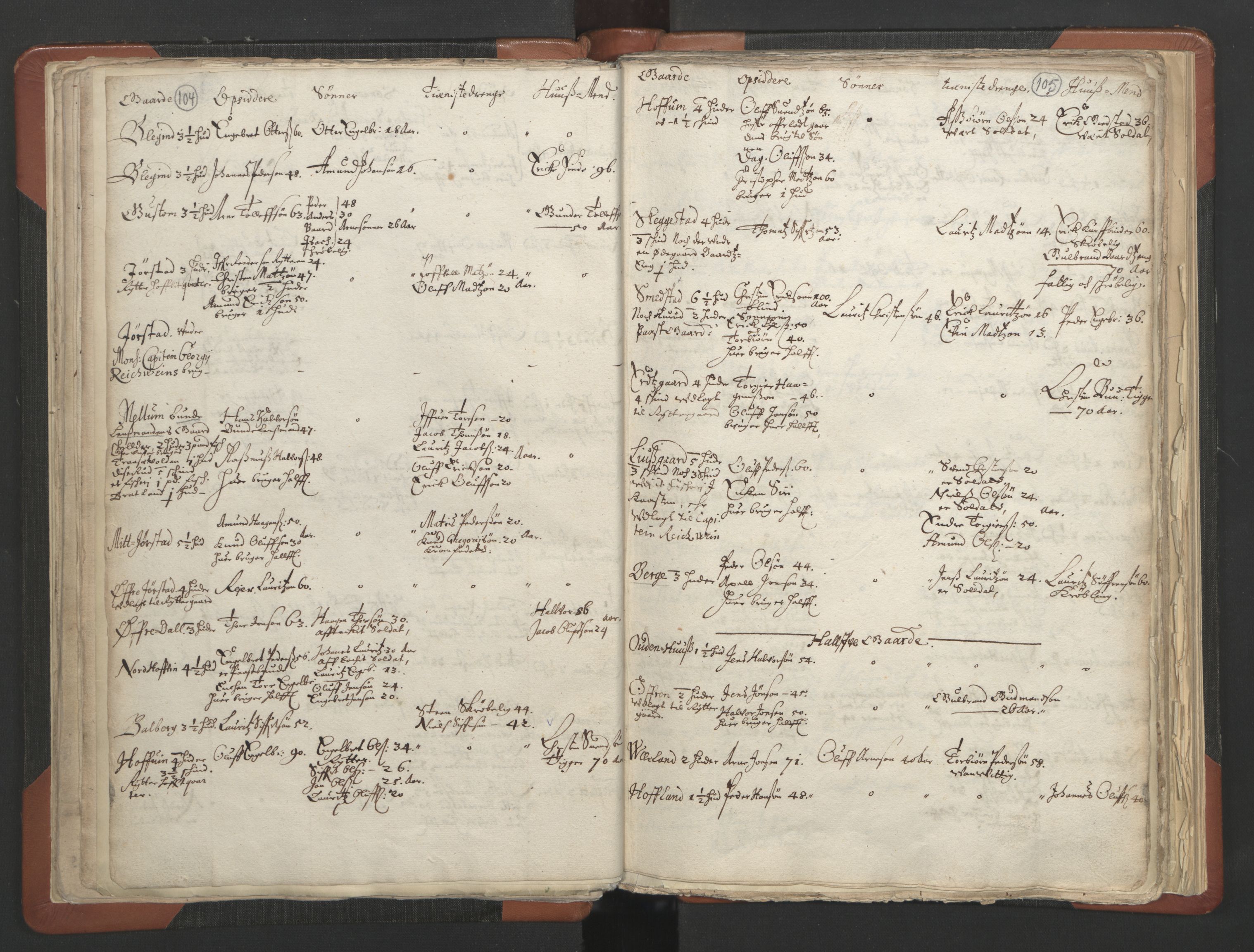 RA, Vicar's Census 1664-1666, no. 6: Gudbrandsdal deanery, 1664-1666, p. 104-105
