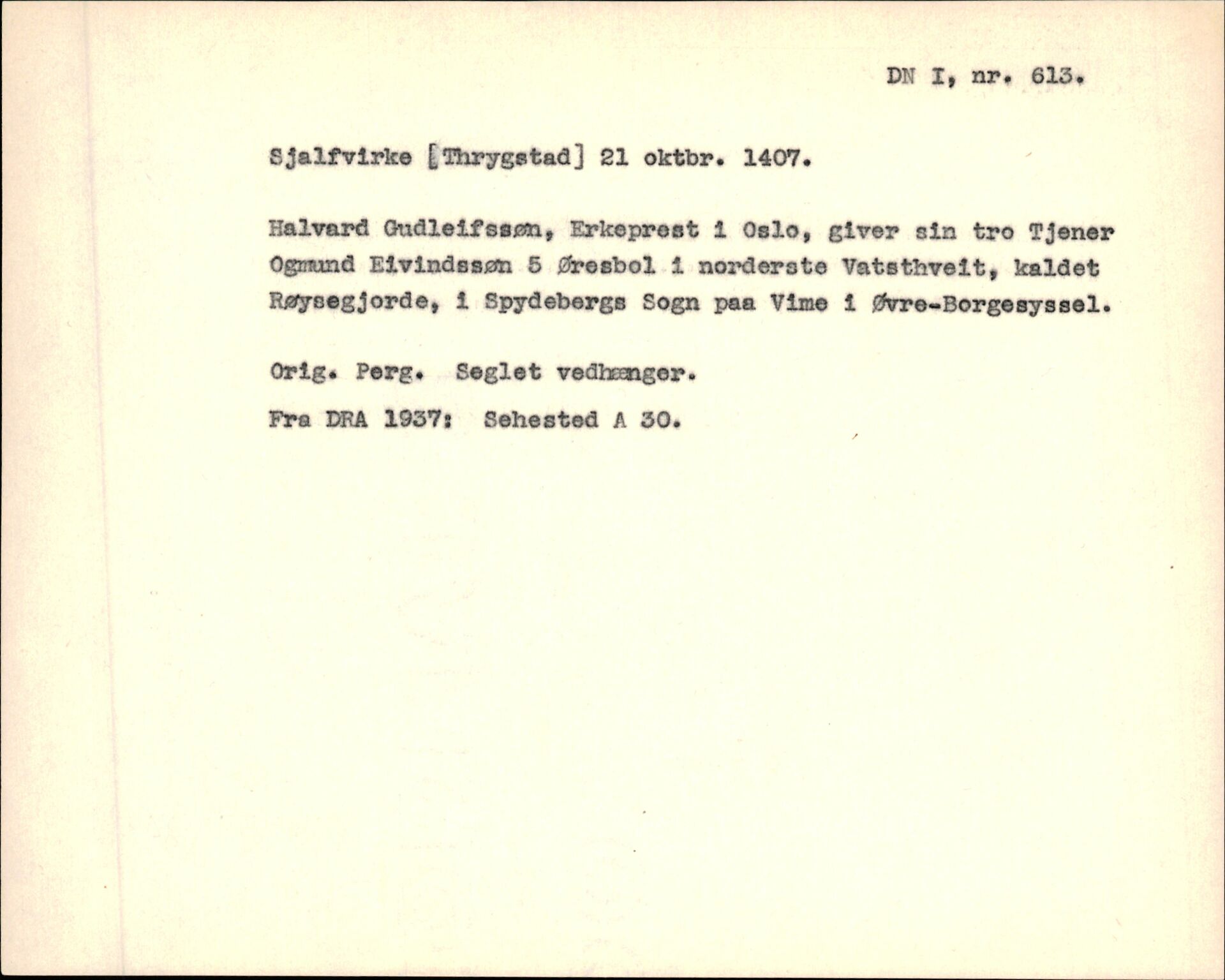 Riksarkivets diplomsamling, AV/RA-EA-5965/F35/F35f/L0001: Regestsedler: Diplomer fra DRA 1937 og 1996, p. 279