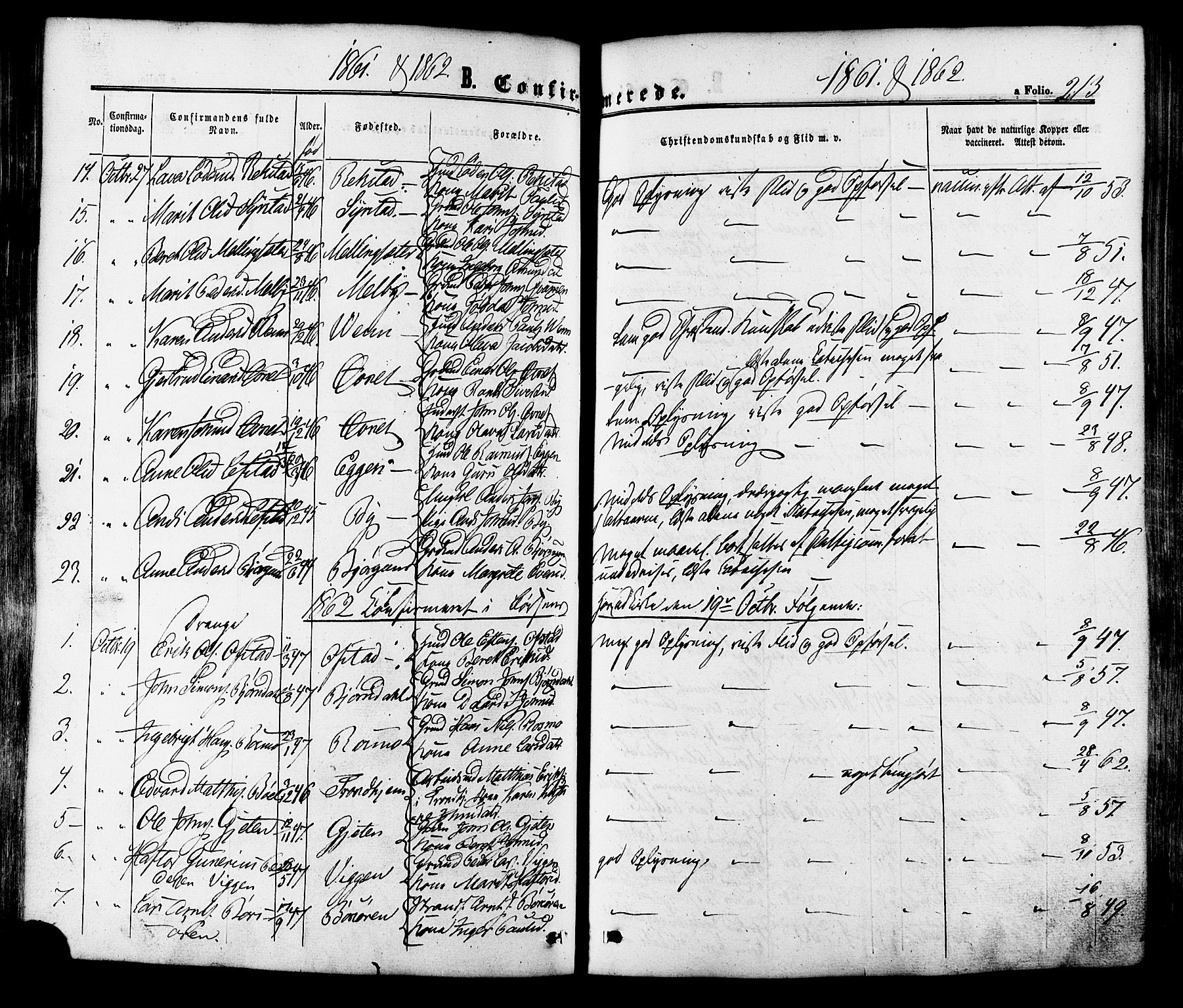 Ministerialprotokoller, klokkerbøker og fødselsregistre - Sør-Trøndelag, AV/SAT-A-1456/665/L0772: Parish register (official) no. 665A07, 1856-1878, p. 213