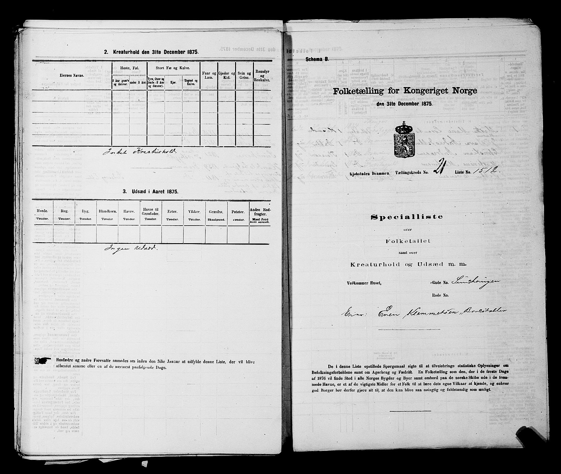 SAKO, 1875 census for 0602 Drammen, 1875, p. 2155