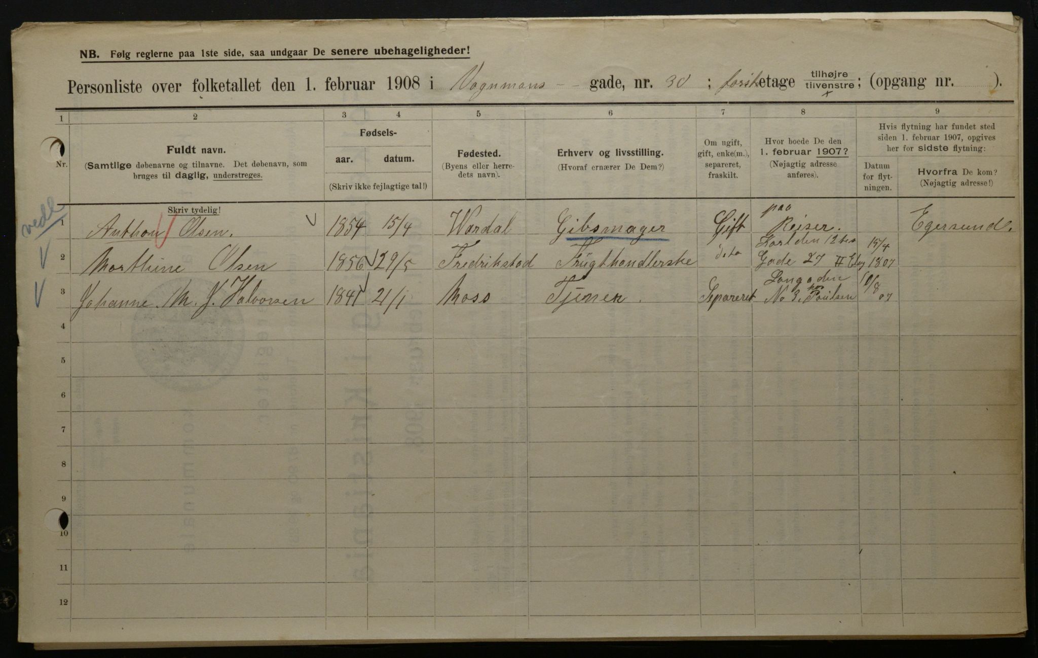 OBA, Municipal Census 1908 for Kristiania, 1908, p. 111525