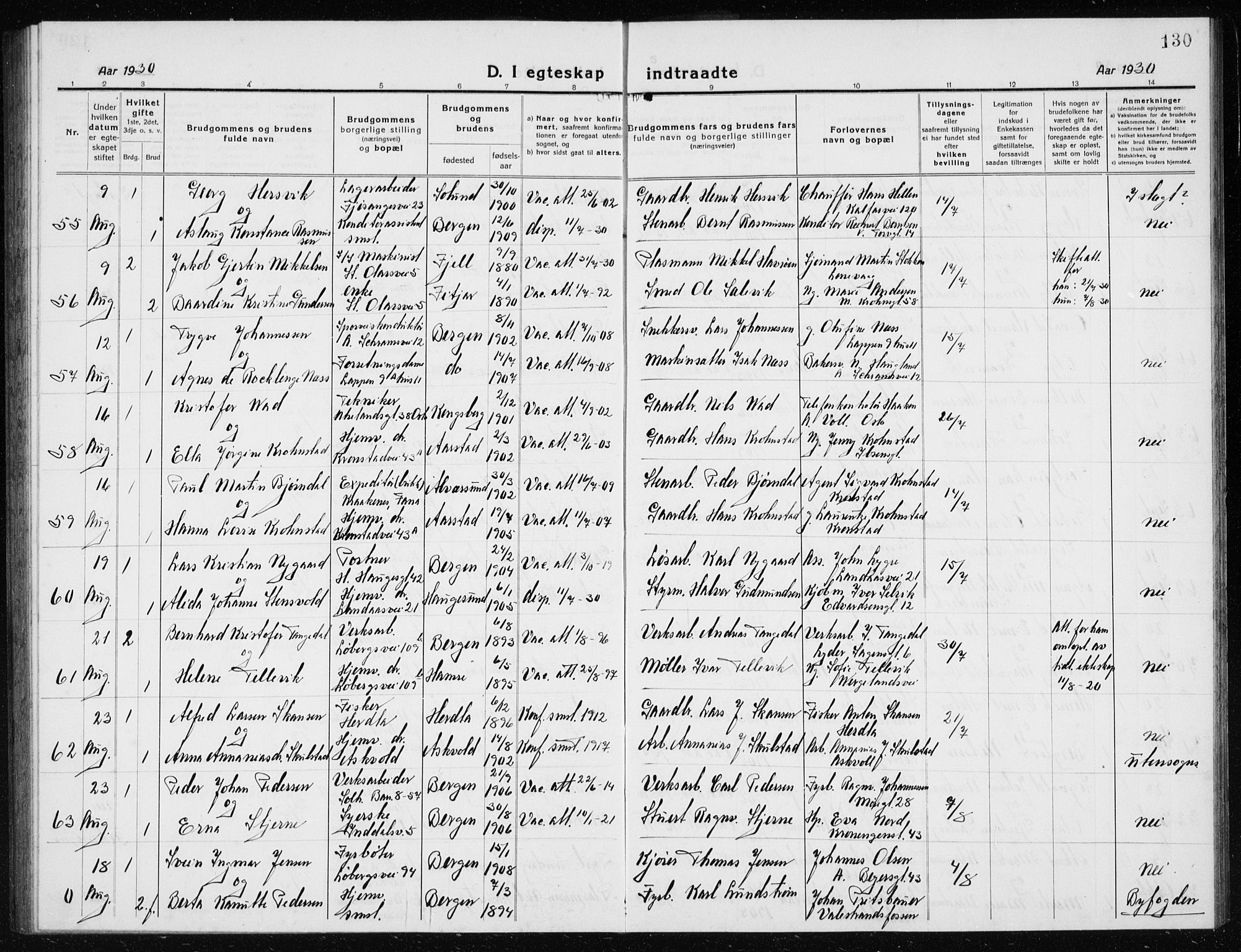 Årstad Sokneprestembete, AV/SAB-A-79301/H/Hab/L0020: Parish register (copy) no. C  2, 1920-1935, p. 130