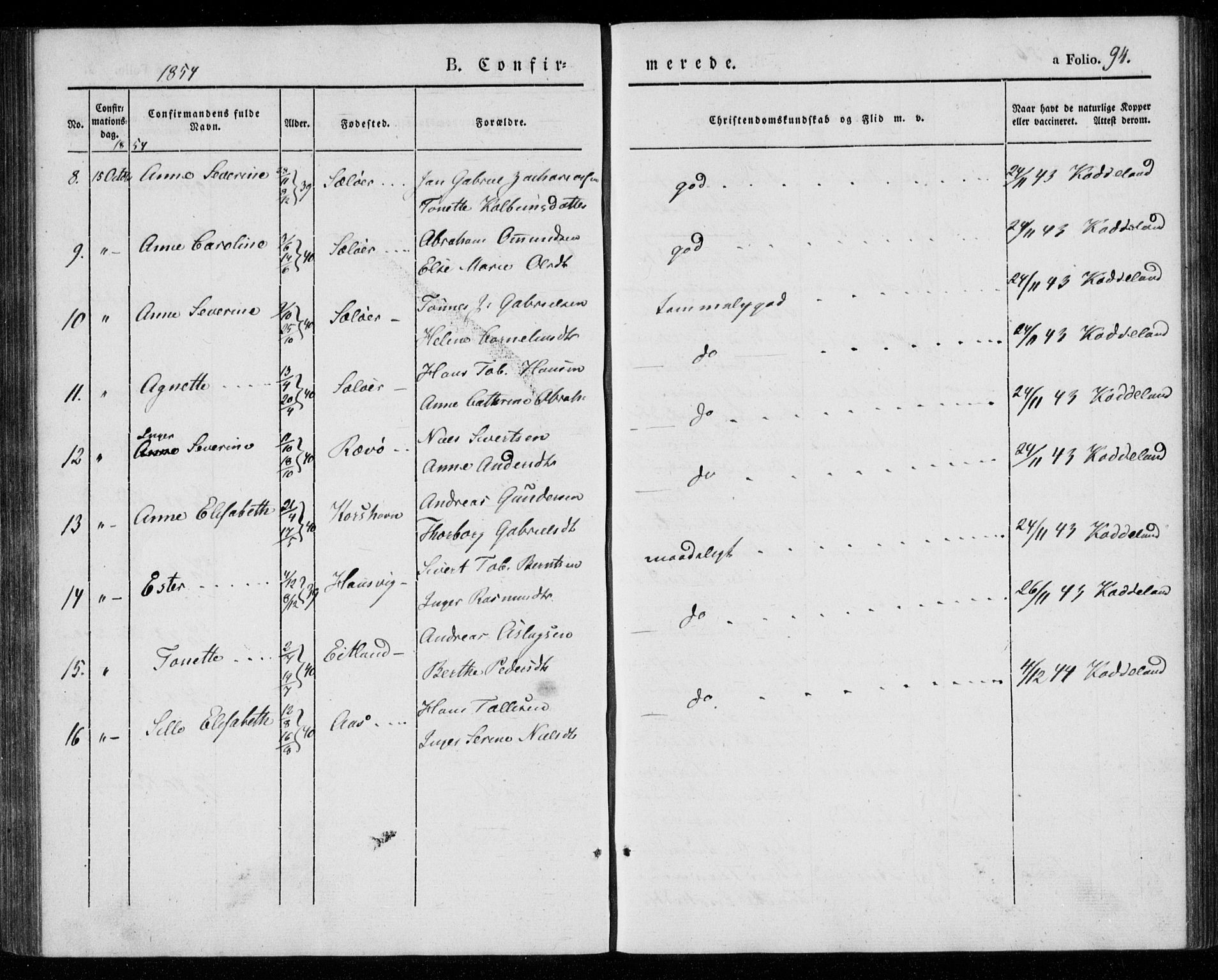 Lyngdal sokneprestkontor, AV/SAK-1111-0029/F/Fa/Faa/L0001: Parish register (official) no. A 1, 1837-1857, p. 94