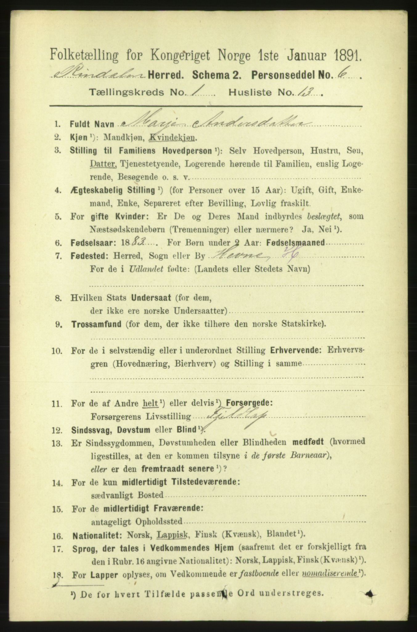 RA, 1891 census for 1567 Rindal, 1891, p. 135