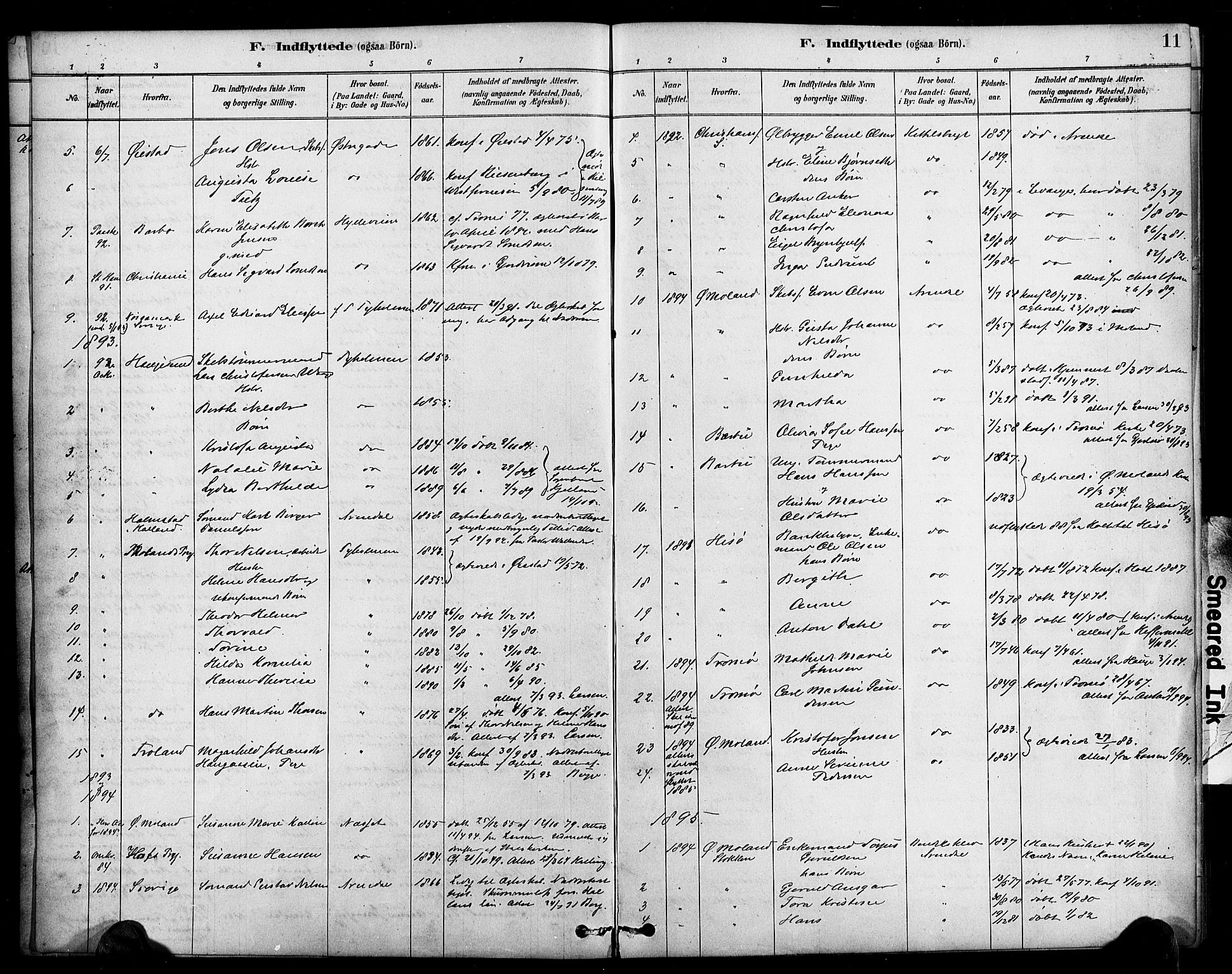 Arendal sokneprestkontor, Trefoldighet, SAK/1111-0040/F/Fa/L0009: Parish register (official) no. A 9, 1878-1919, p. 11