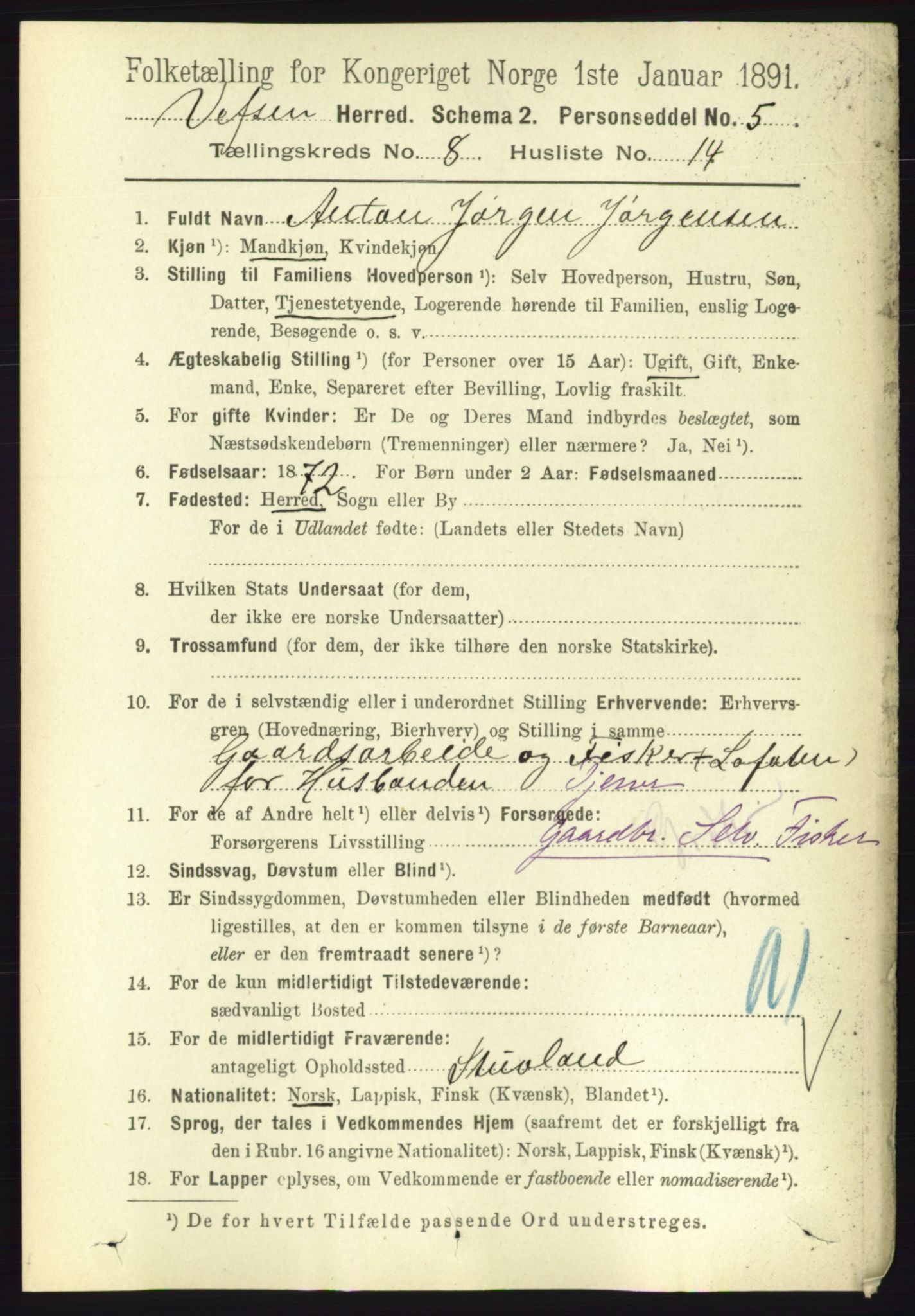 RA, 1891 census for 1824 Vefsn, 1891, p. 4326