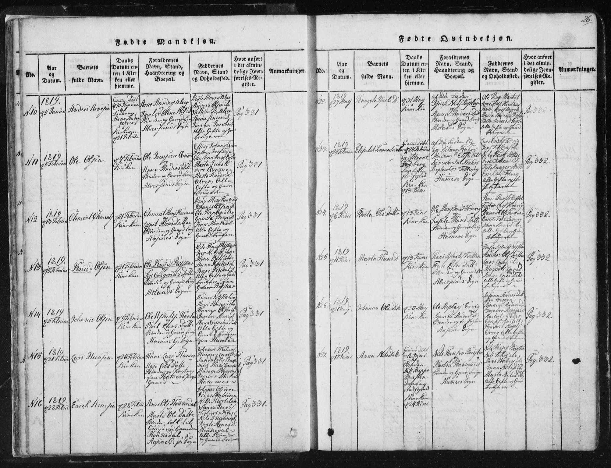 Hamre sokneprestembete, AV/SAB-A-75501/H/Ha/Haa/Haaa/L0010: Parish register (official) no. A 10, 1816-1826, p. 26