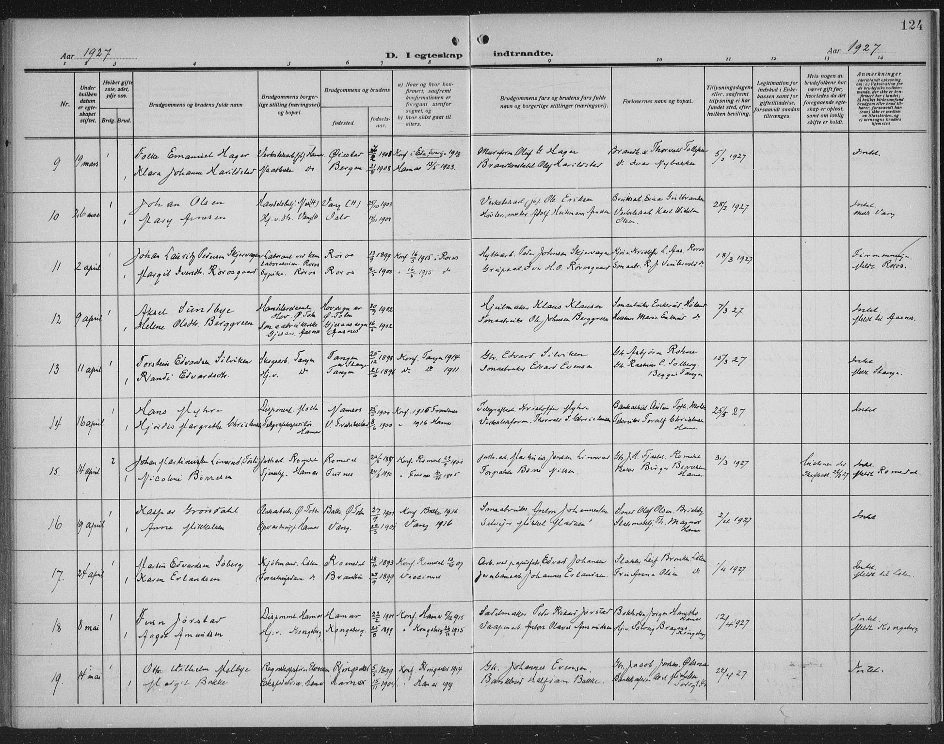 Hamar prestekontor, SAH/DOMPH-002/H/Ha/Haa/L0003: Parish register (official) no. 3, 1913-1930, p. 124