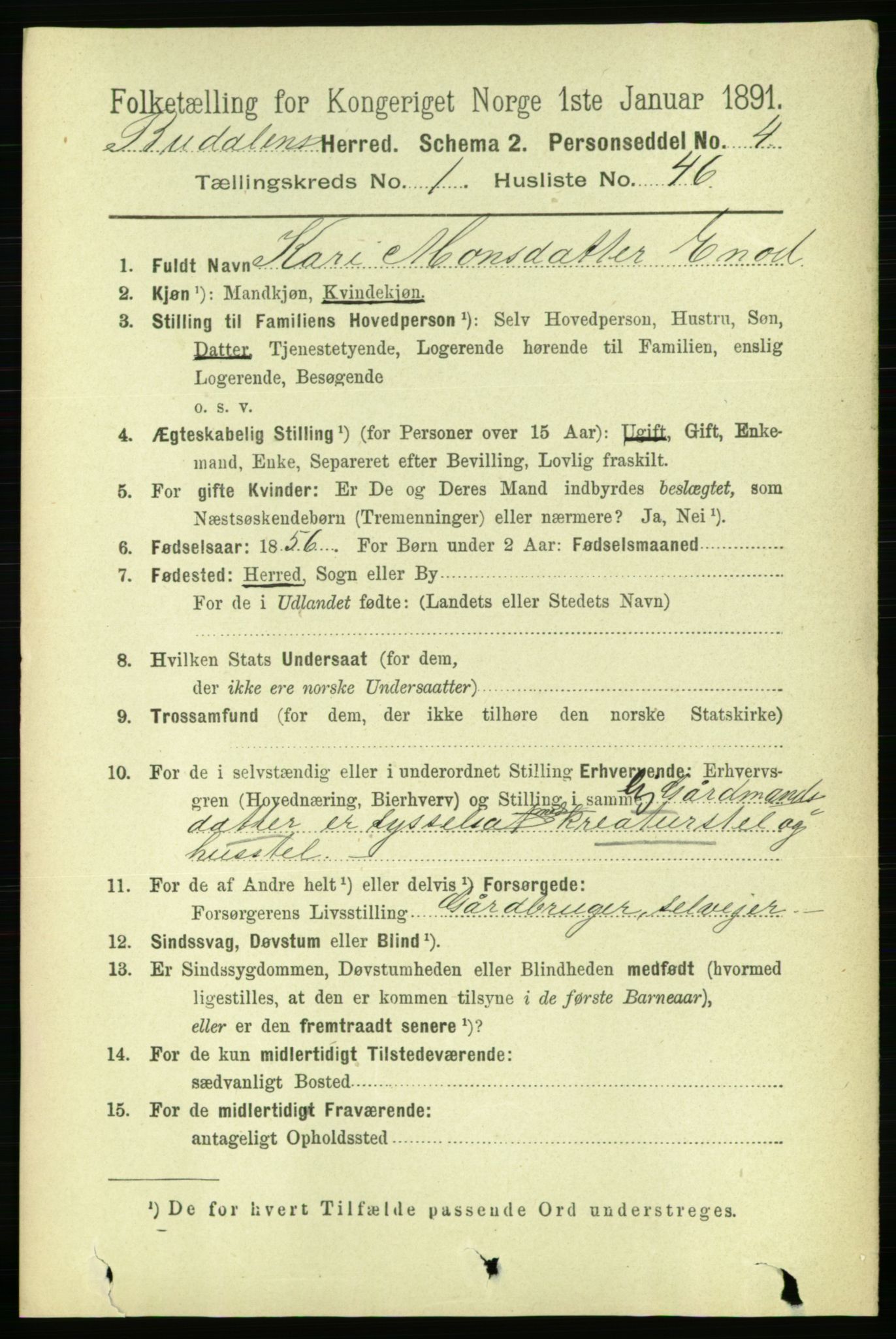 RA, 1891 census for 1647 Budal, 1891, p. 373