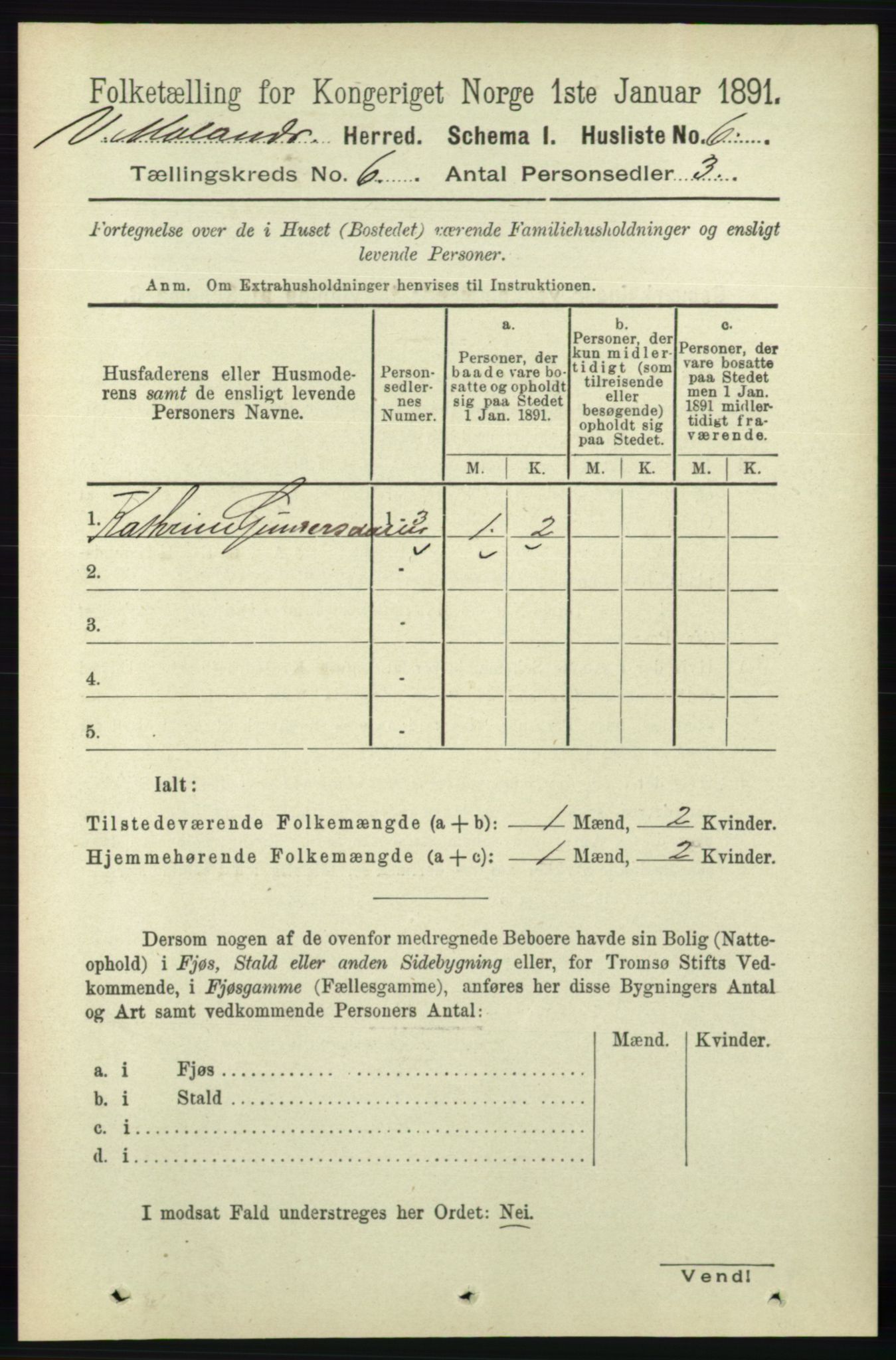 RA, 1891 census for 0926 Vestre Moland, 1891, p. 2275