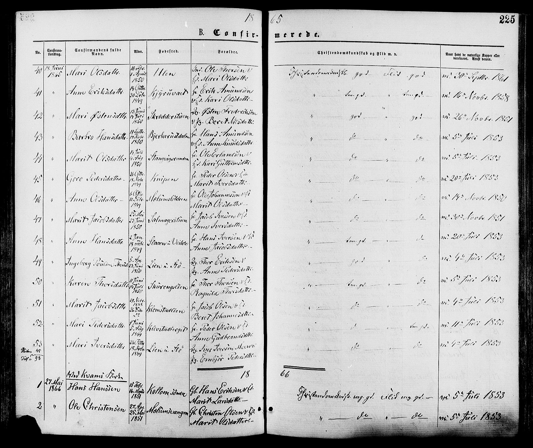 Nord-Fron prestekontor, SAH/PREST-080/H/Ha/Haa/L0002: Parish register (official) no. 2, 1865-1883, p. 225