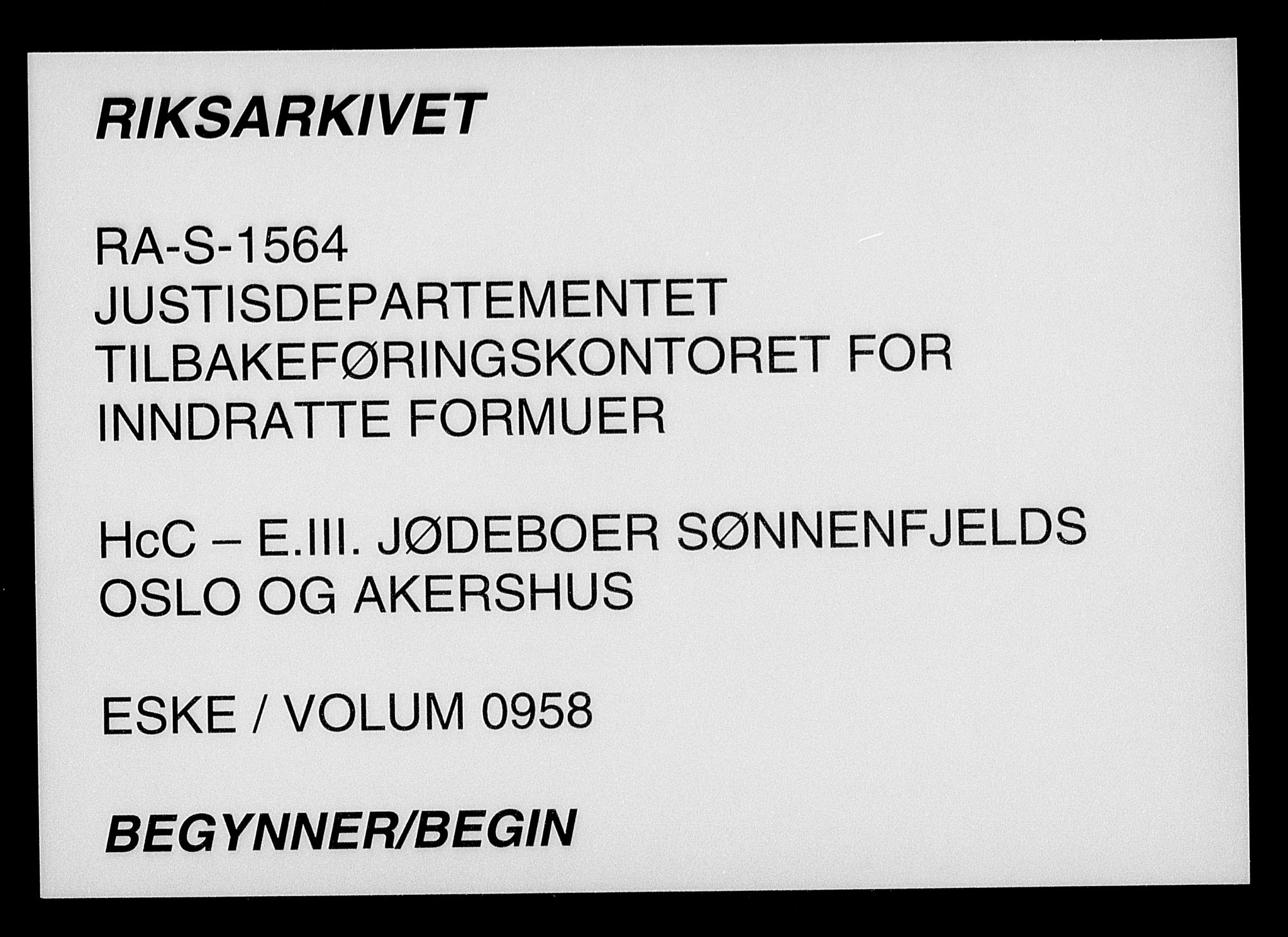 Justisdepartementet, Tilbakeføringskontoret for inndratte formuer, AV/RA-S-1564/H/Hc/Hcc/L0958: --, 1945-1947, p. 1