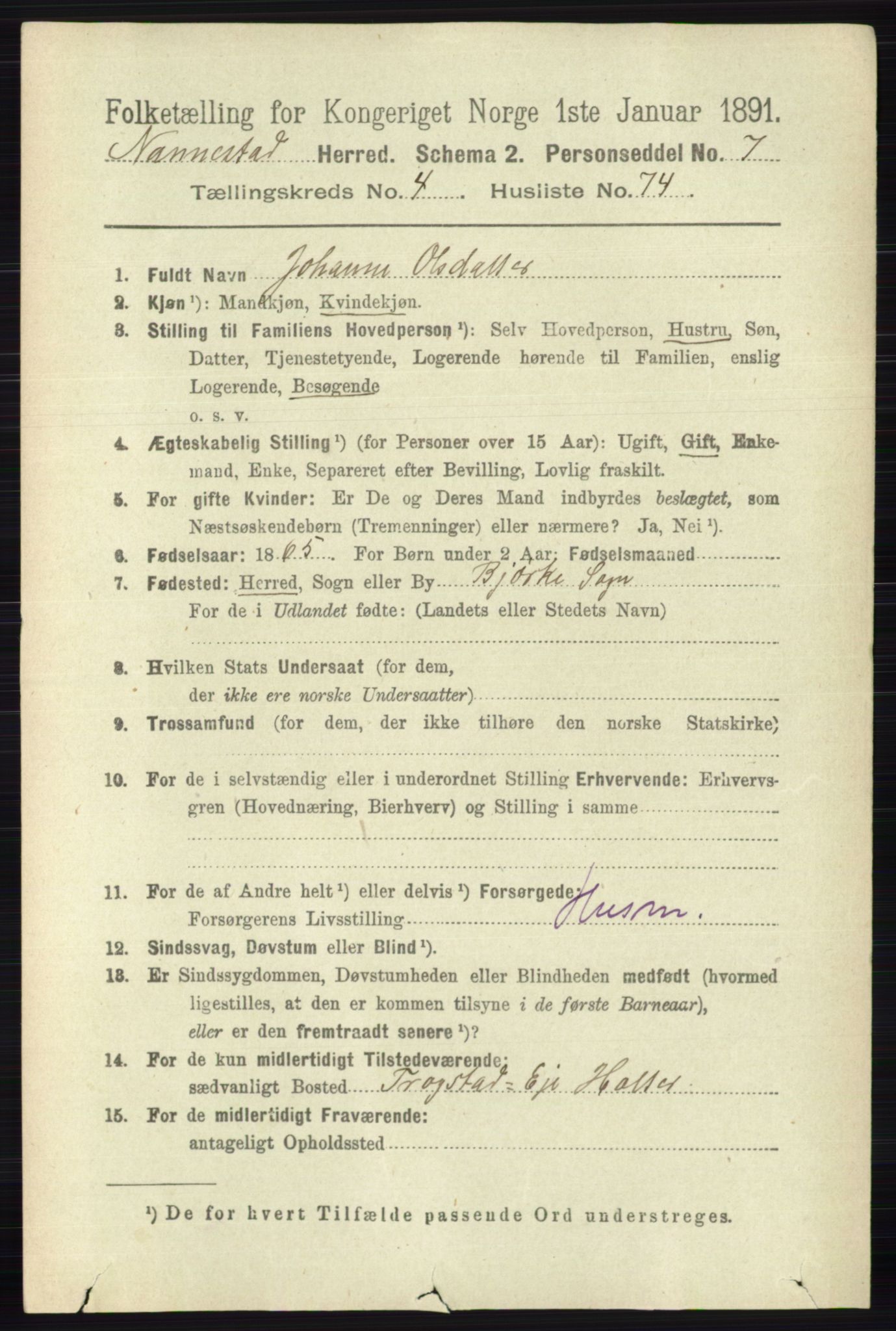 RA, 1891 census for 0238 Nannestad, 1891, p. 2514