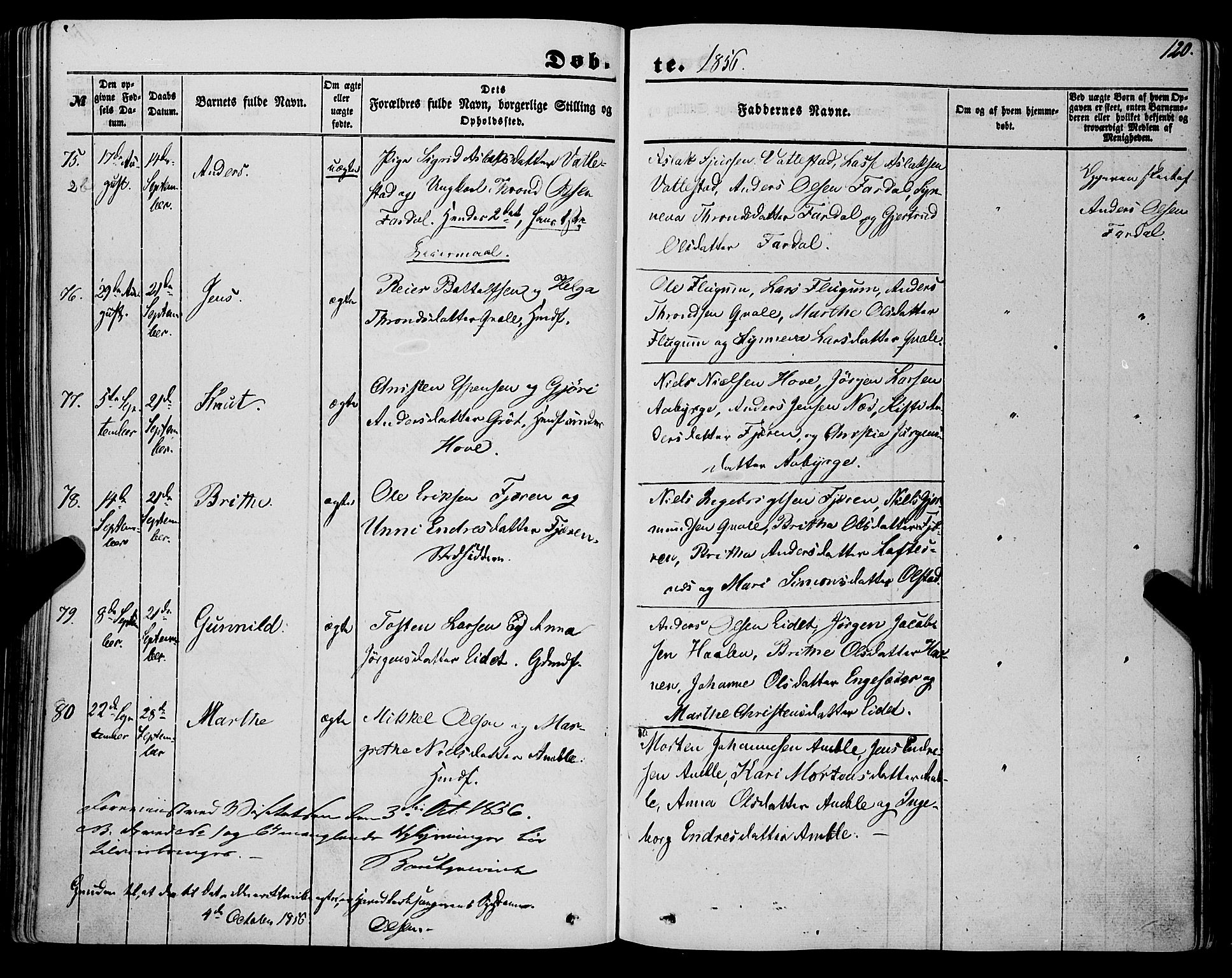 Sogndal sokneprestembete, AV/SAB-A-81301/H/Haa/Haaa/L0012I: Parish register (official) no. A 12I, 1847-1859, p. 120