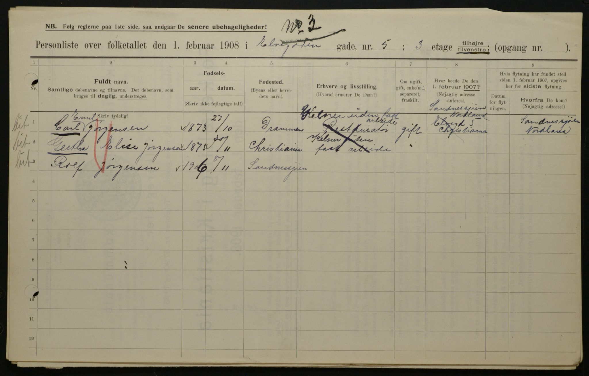 OBA, Municipal Census 1908 for Kristiania, 1908, p. 19037