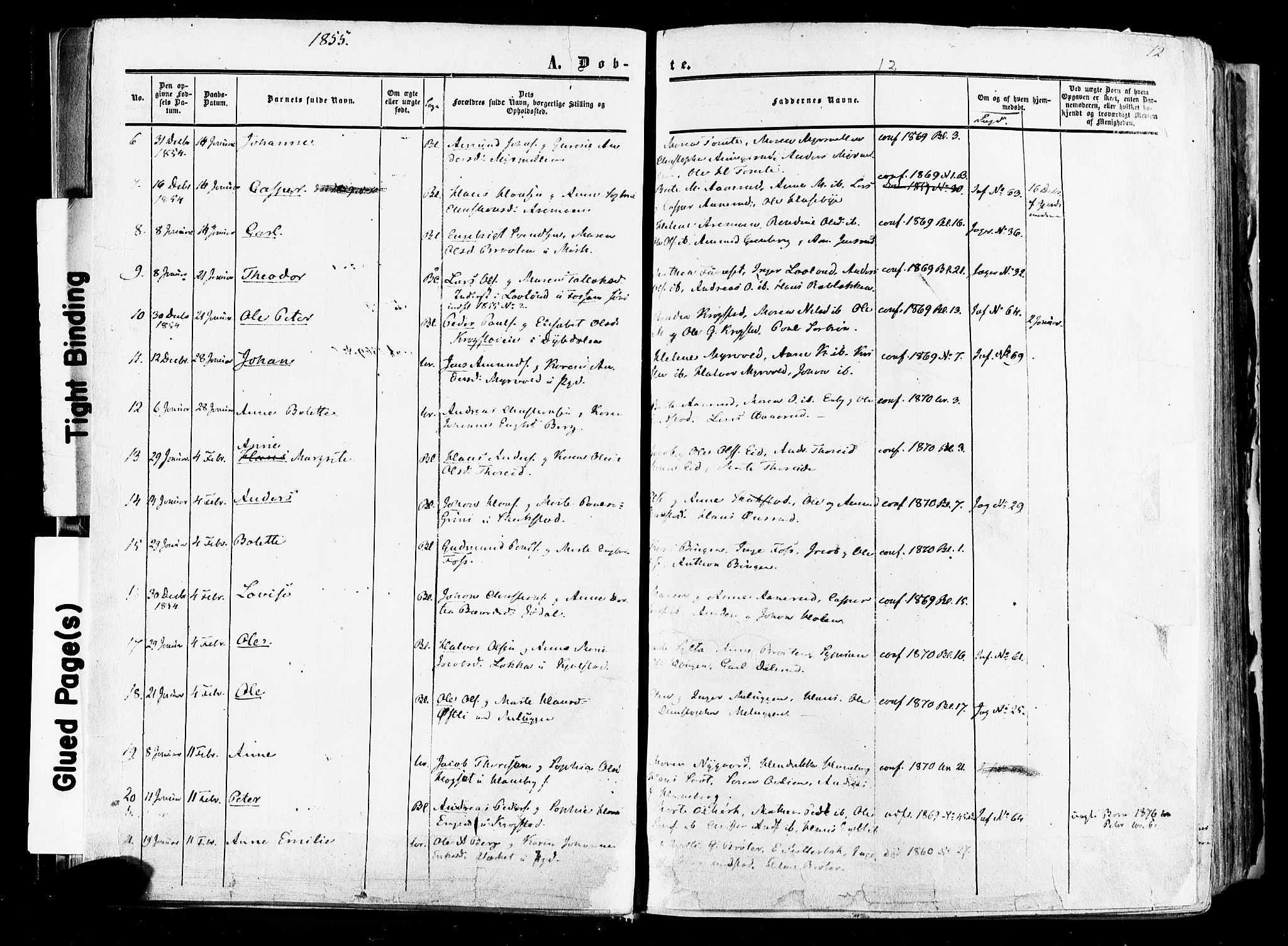 Aurskog prestekontor Kirkebøker, SAO/A-10304a/F/Fa/L0007: Parish register (official) no. I 7, 1854-1877, p. 12