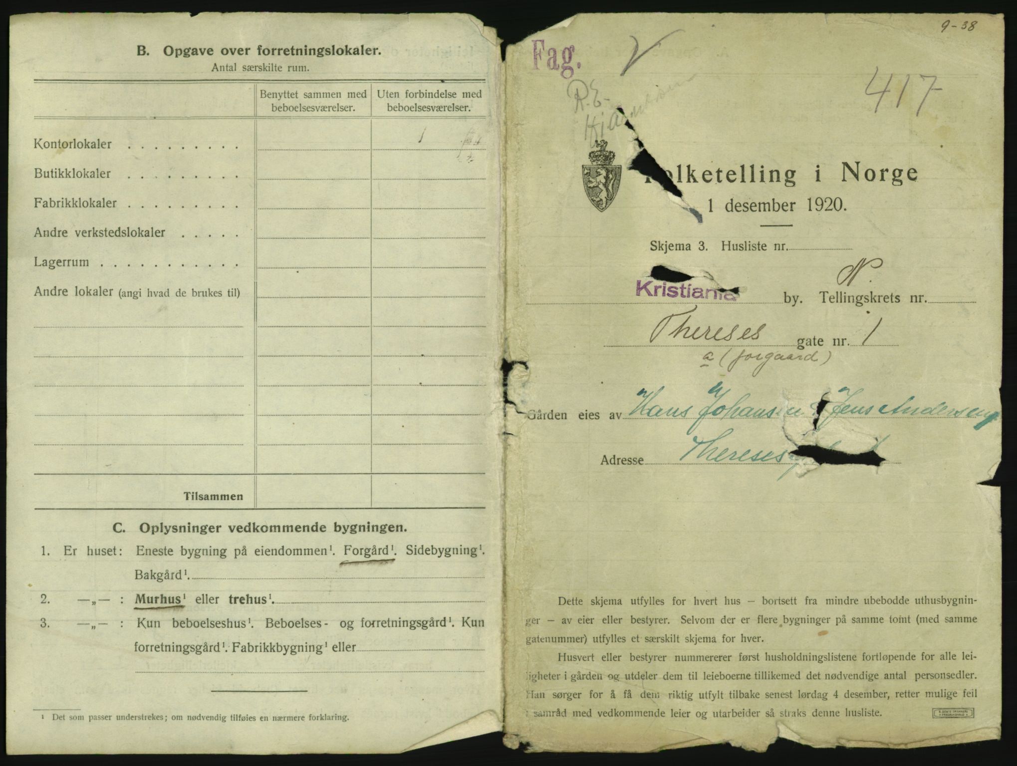 SAO, 1920 census for Kristiania, 1920, p. 109367