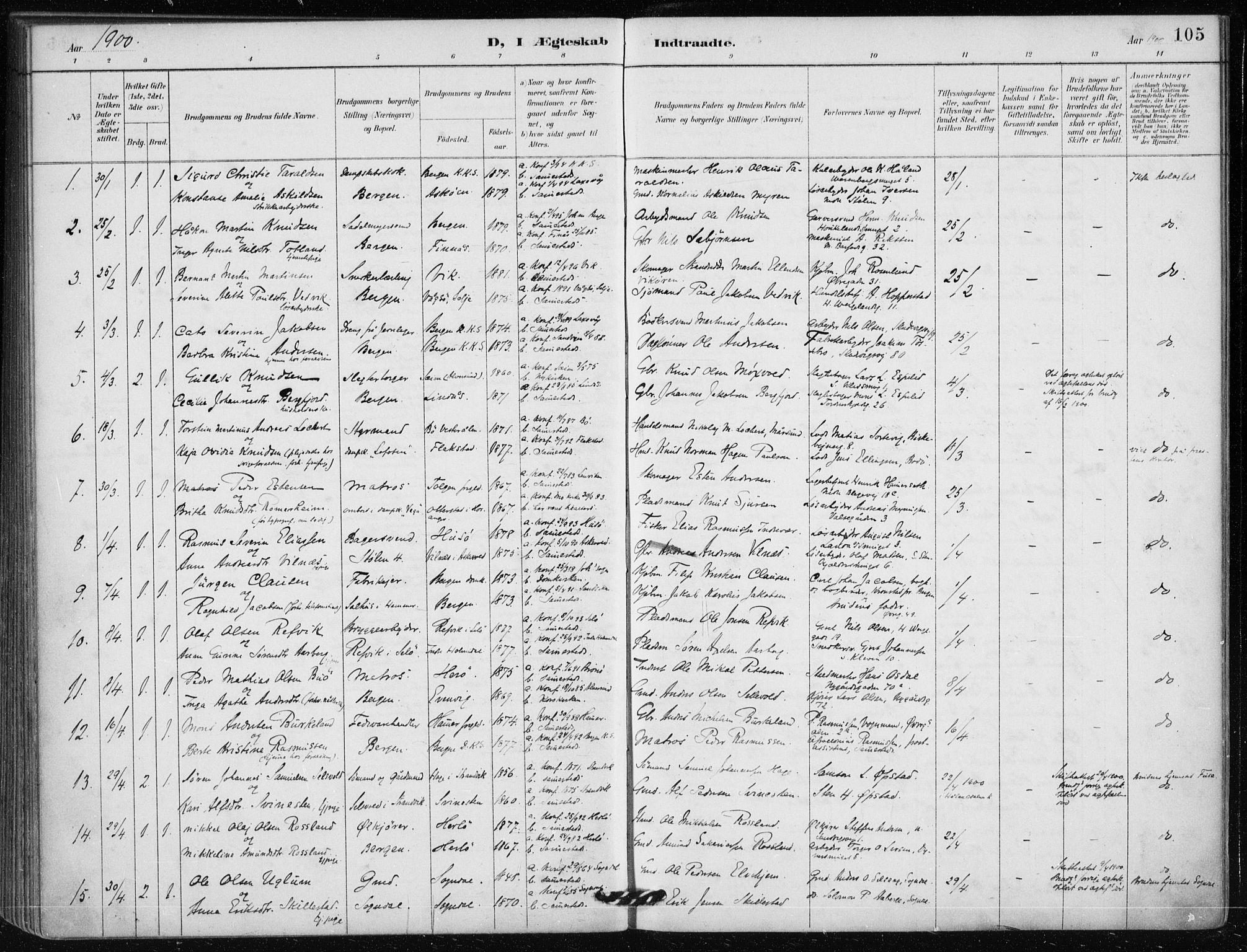 Mariakirken Sokneprestembete, SAB/A-76901/H/Haa/L0013: Parish register (official) no. C 1, 1889-1900, p. 105