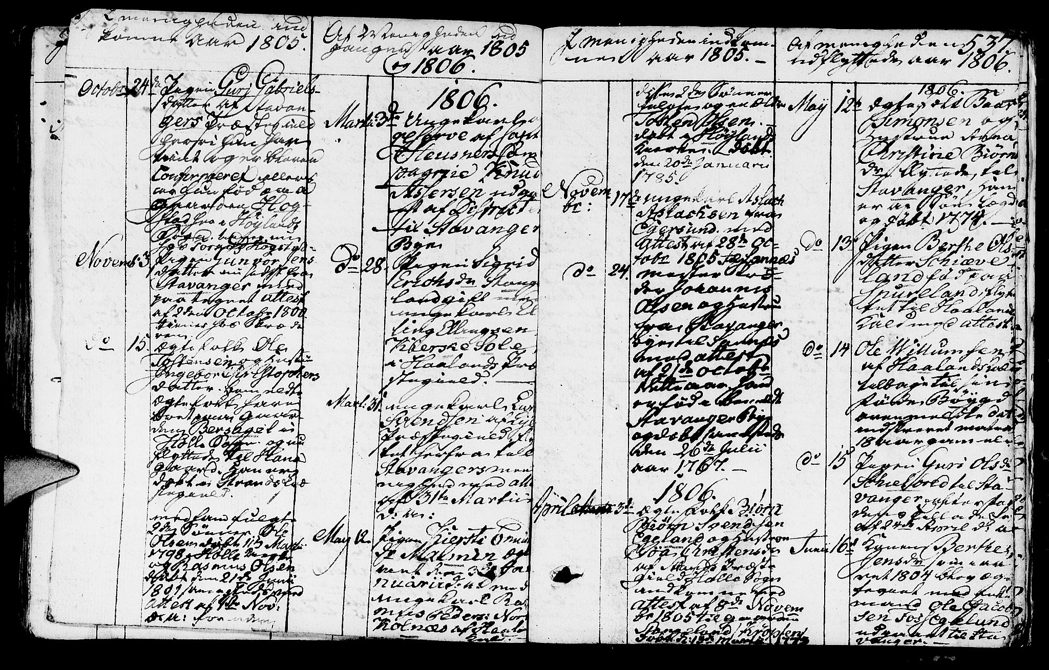 Høyland sokneprestkontor, SAST/A-101799/001/30BA/L0005: Parish register (official) no. A 5, 1804-1815, p. 537