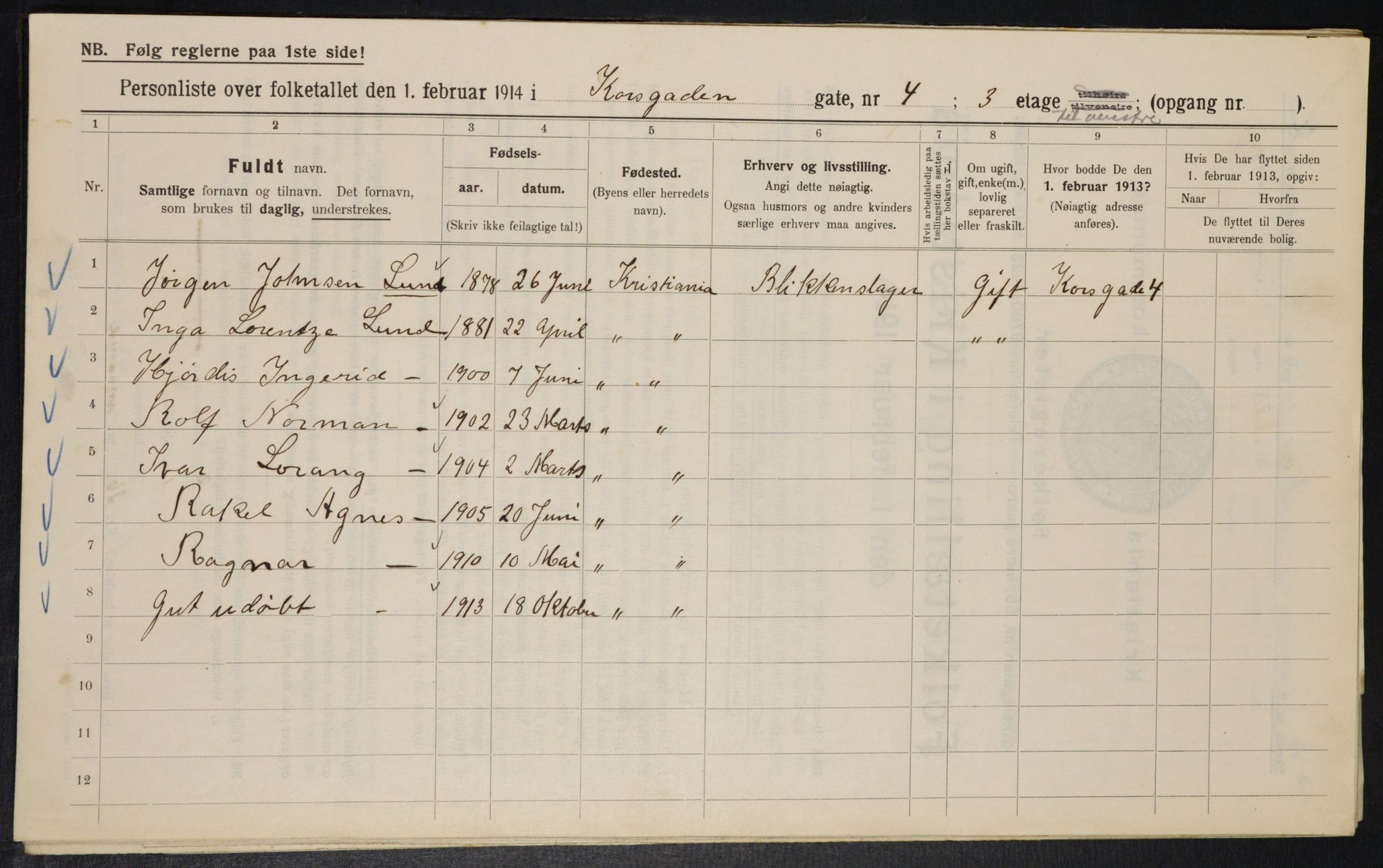 OBA, Municipal Census 1914 for Kristiania, 1914, p. 53354