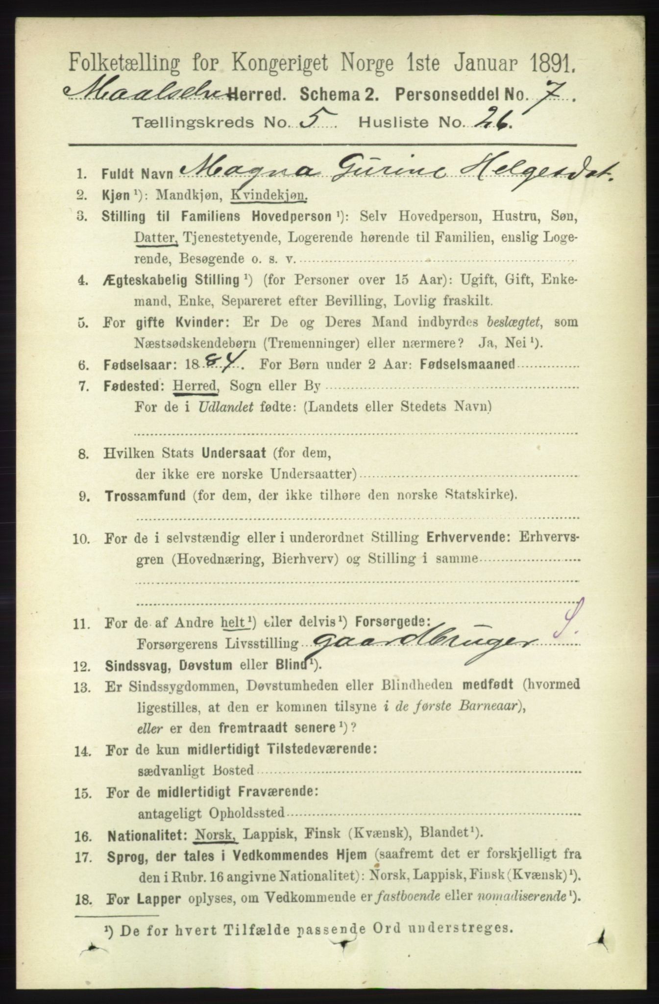 RA, 1891 census for 1924 Målselv, 1891, p. 1795