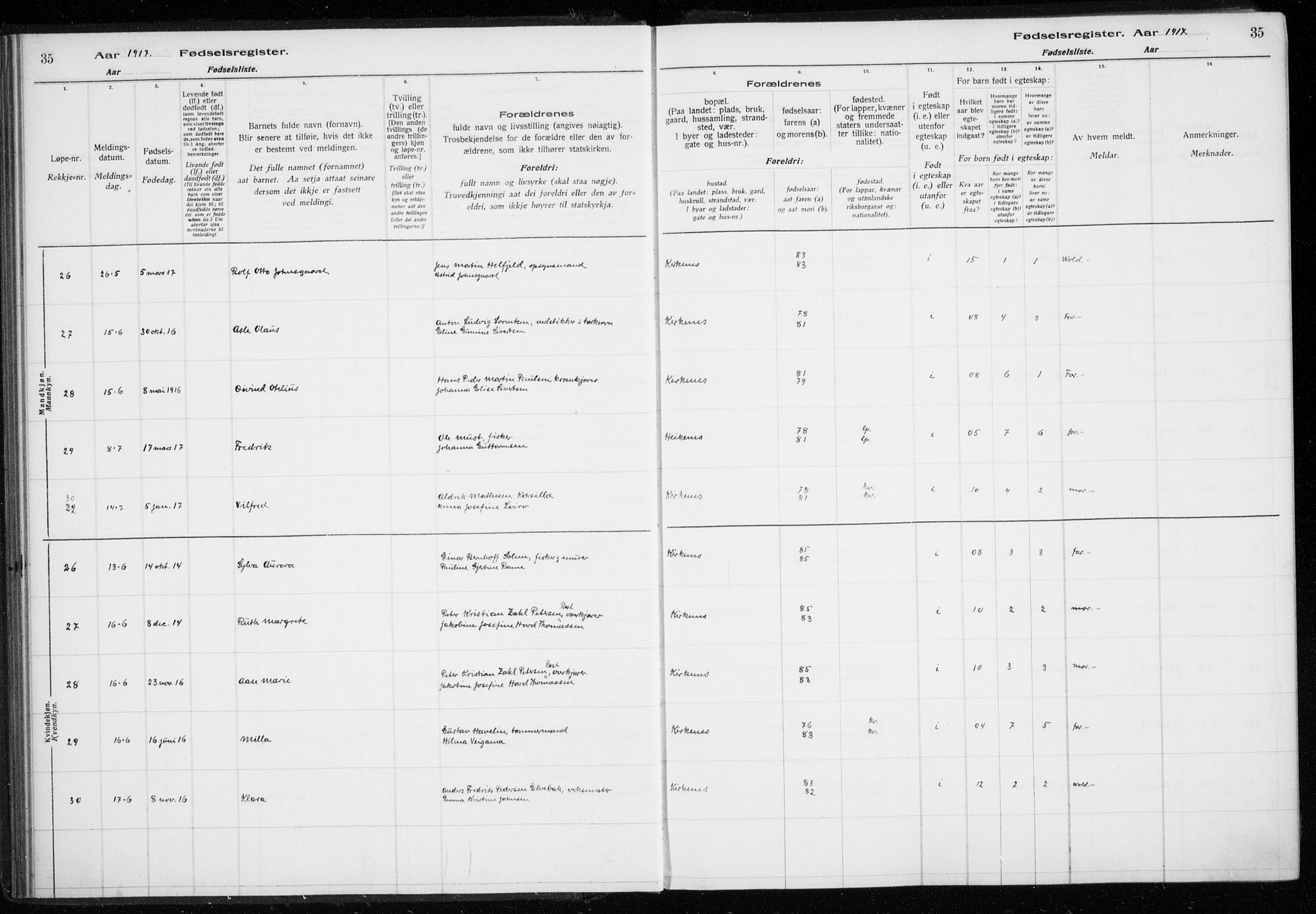 Sør-Varanger sokneprestkontor, AV/SATØ-S-1331/I/Ia/L0016: Birth register no. 16, 1915-1925, p. 35