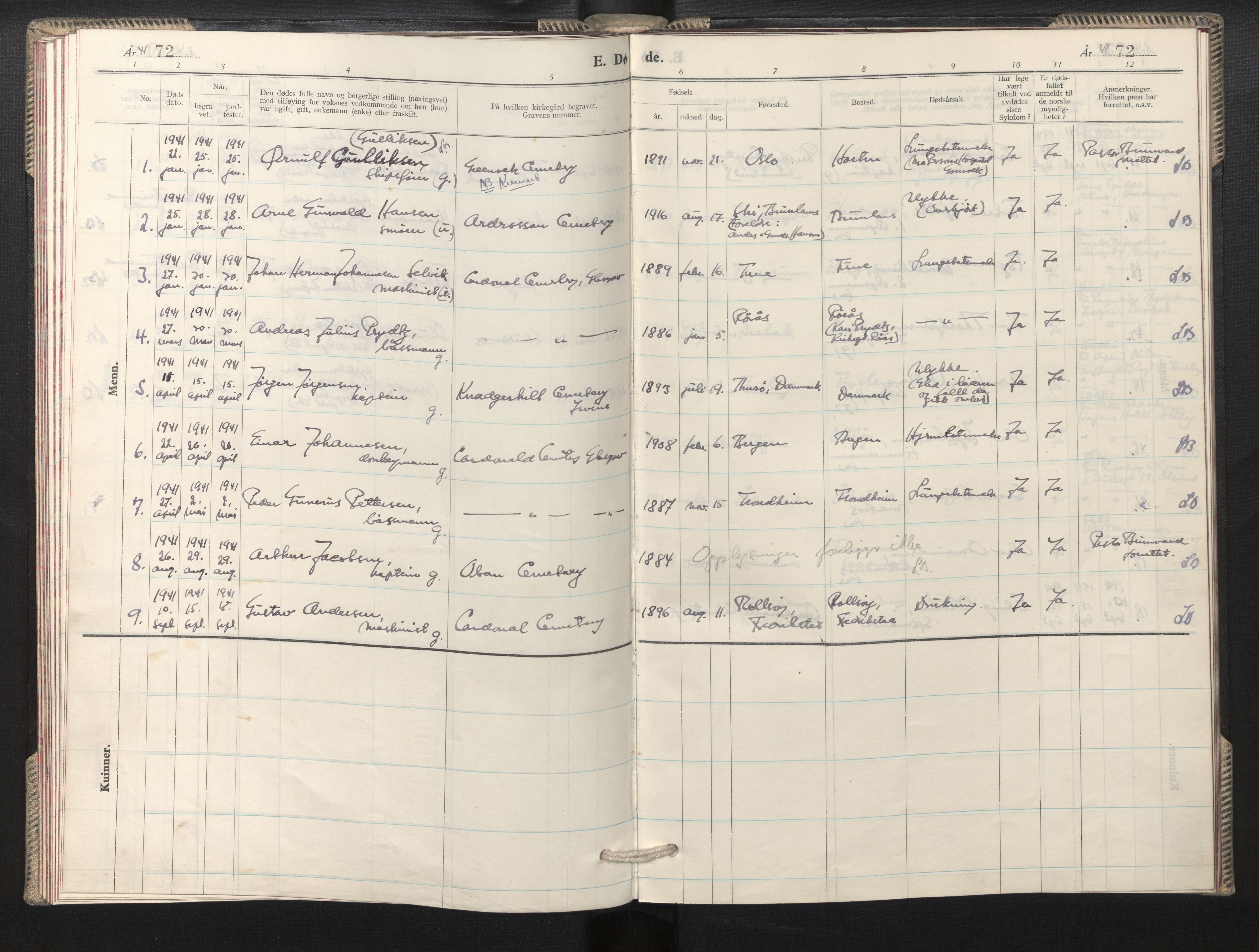 Den norske sjømannsmisjon i utlandet/Skotske havner (Leith, Glasgow), SAB/SAB/PA-0100/H/Ha/Hab/L0002: Parish register (official) no. A 2, 1940-1946, p. 72