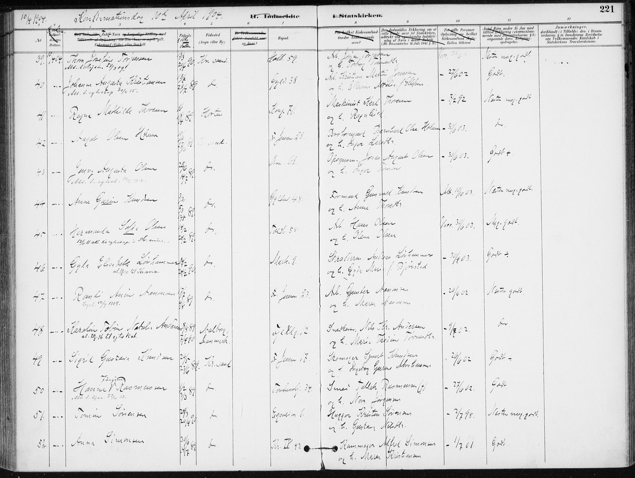 Kristiansand domprosti, SAK/1112-0006/F/Fa/L0020: Parish register (official) no. A 19, 1893-1904, p. 221