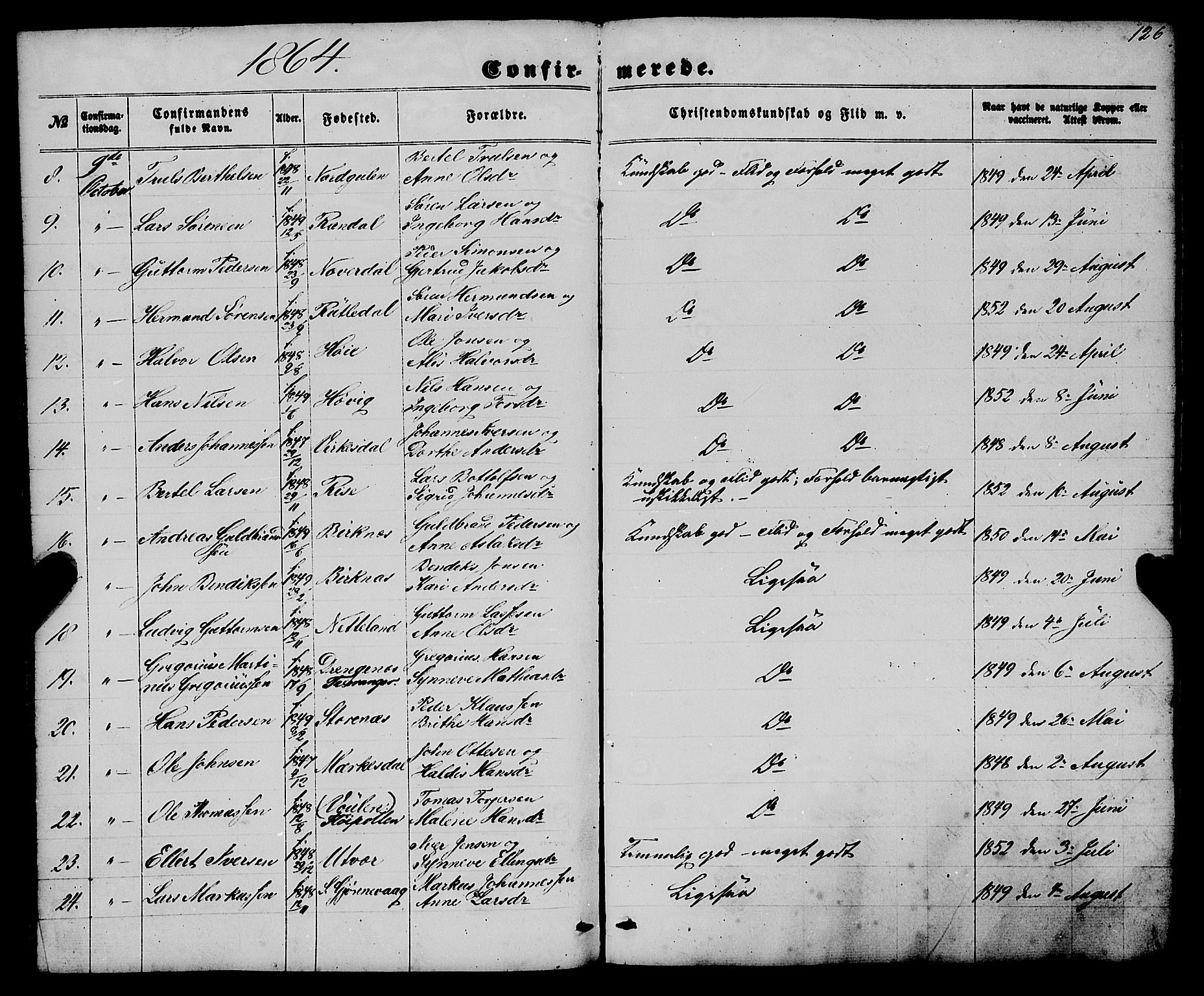 Gulen sokneprestembete, AV/SAB-A-80201/H/Haa/Haaa/L0022: Parish register (official) no. A 22, 1859-1869, p. 126