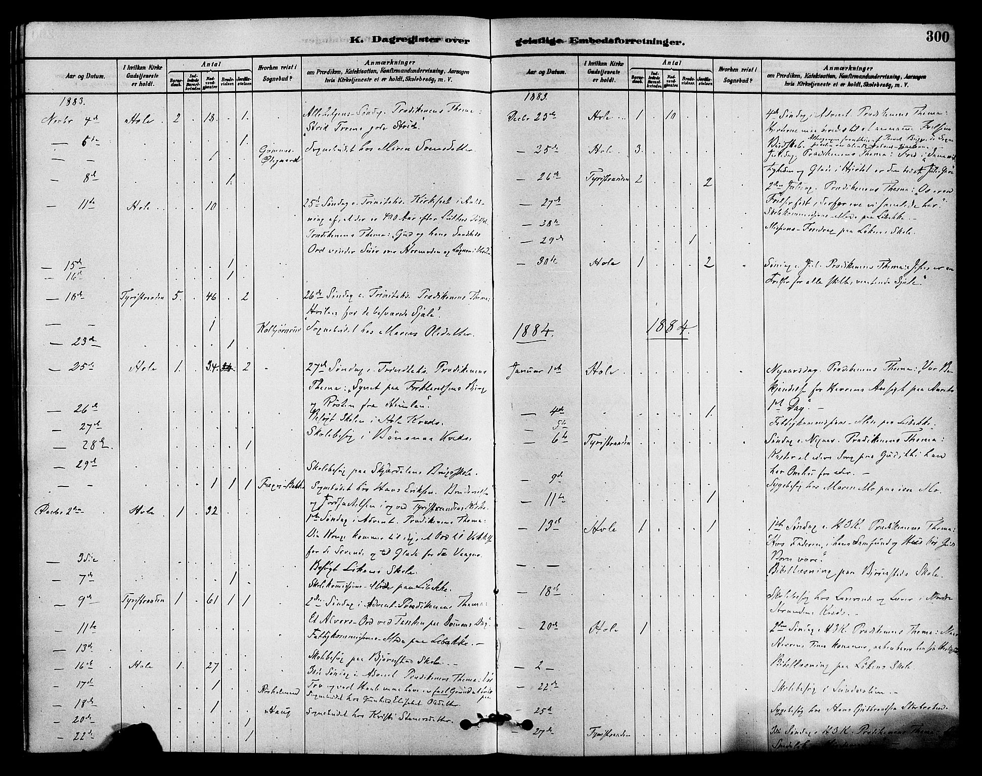 Hole kirkebøker, SAKO/A-228/F/Fa/L0008: Parish register (official) no. I 8, 1878-1891, p. 300