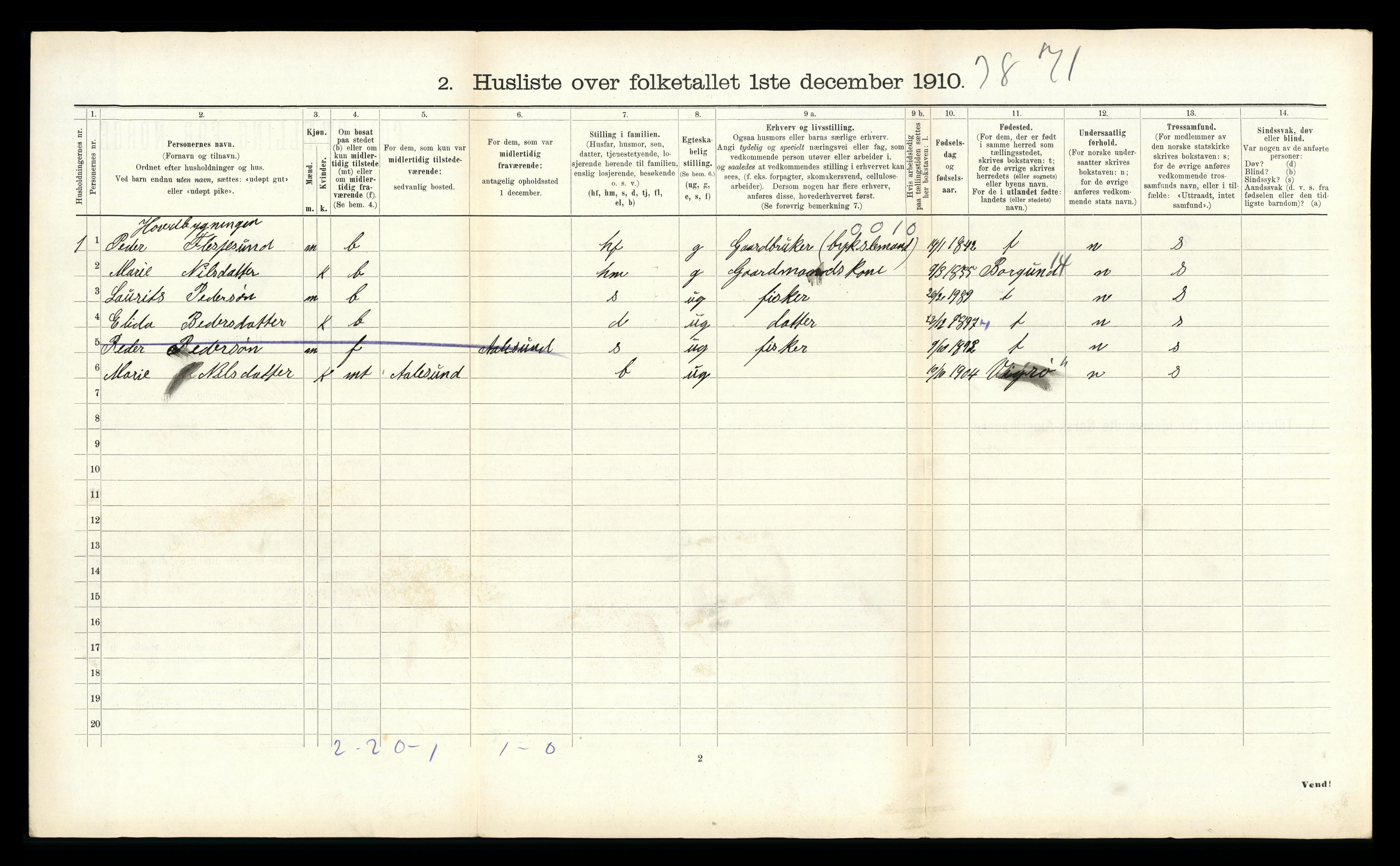 RA, 1910 census for Ulstein, 1910, p. 997