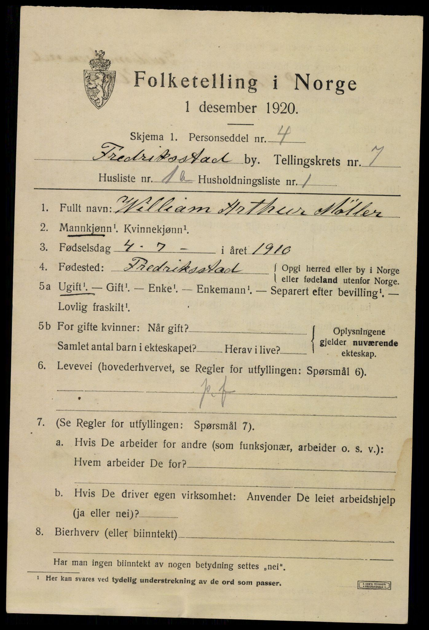 SAO, 1920 census for Fredrikstad, 1920, p. 21847