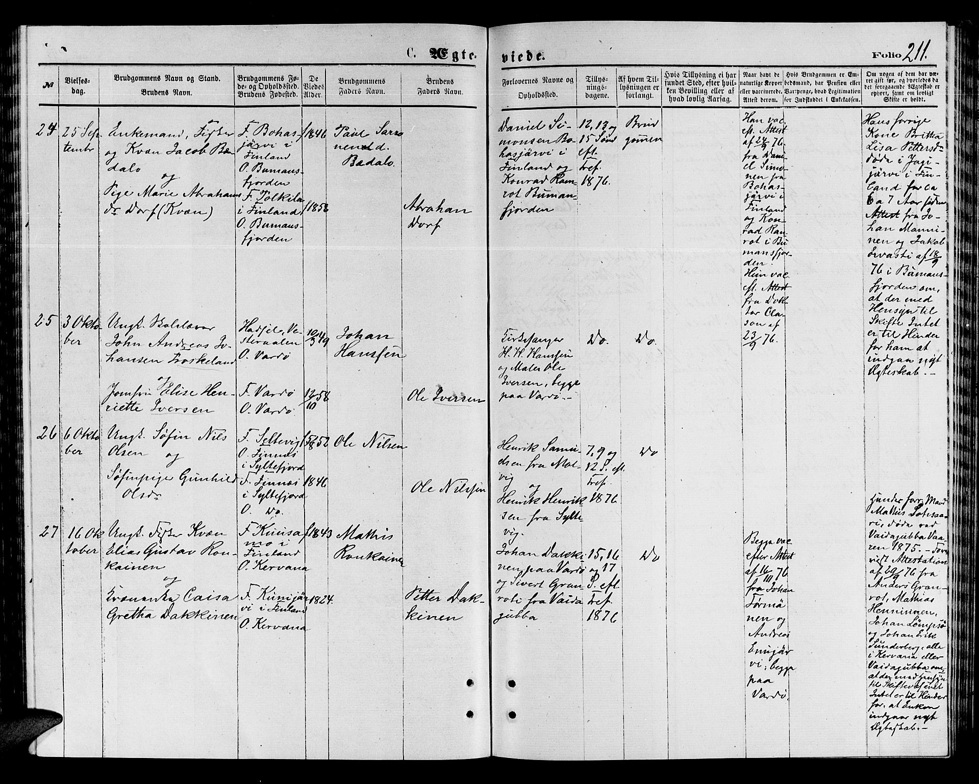 Vardø sokneprestkontor, AV/SATØ-S-1332/H/Hb/L0003klokker: Parish register (copy) no. 3, 1871-1878, p. 211